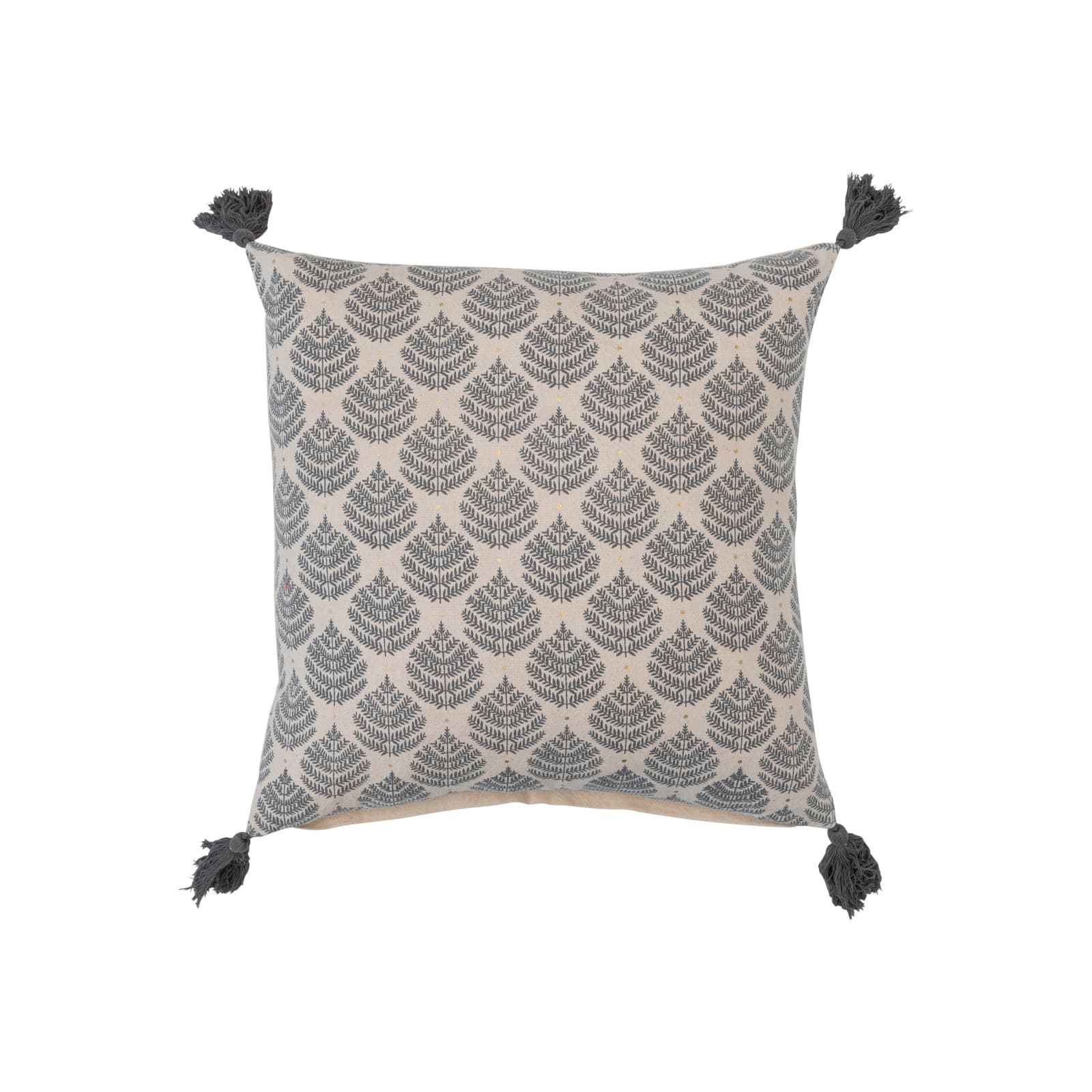 Hello Honey® 18" Gray & Gold Leaf Pattern Cotton Pillow with Tassels