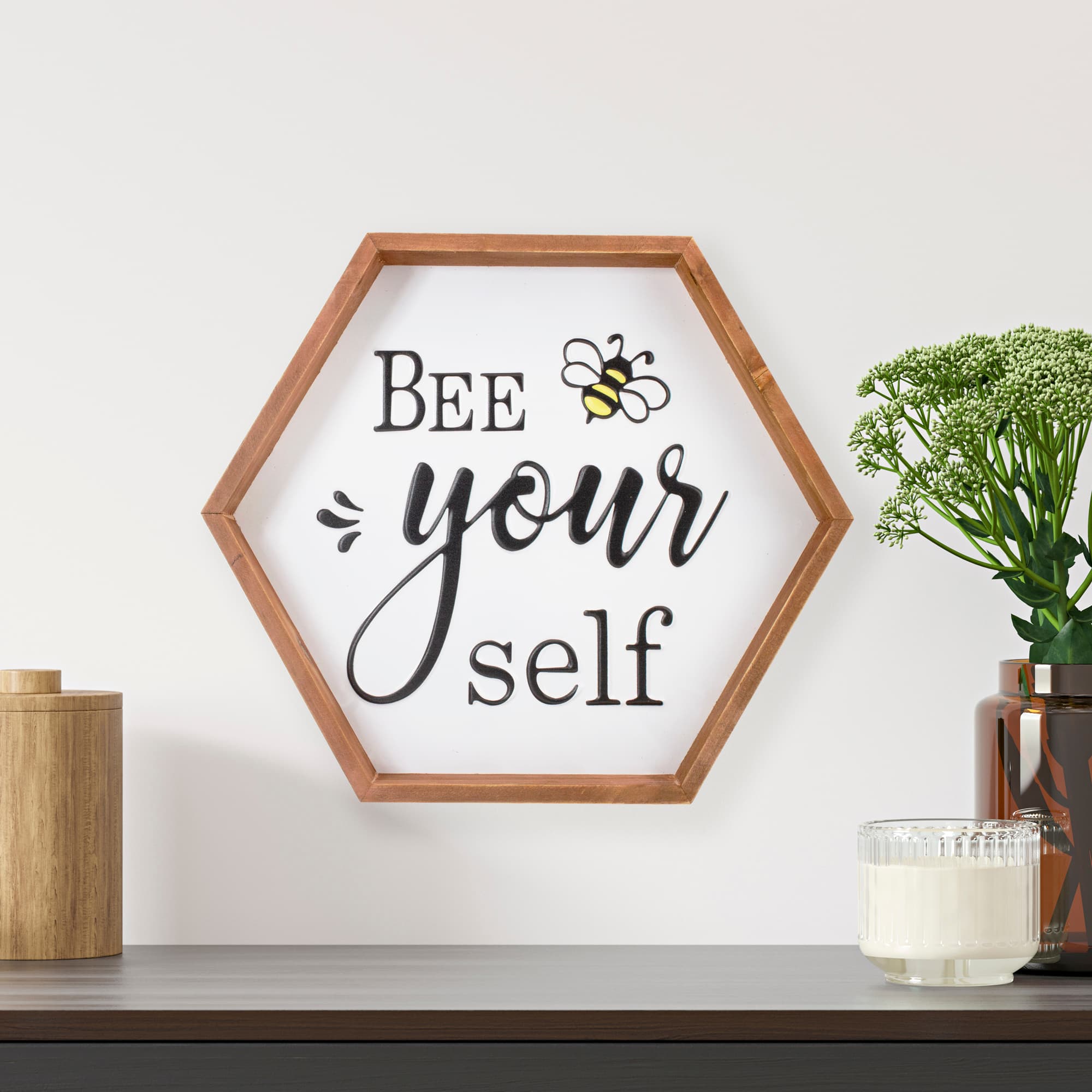 Wooden Framed Bee Yourself Metal Sign Spring Wall &#x26; Tabletop D&#xE9;cor