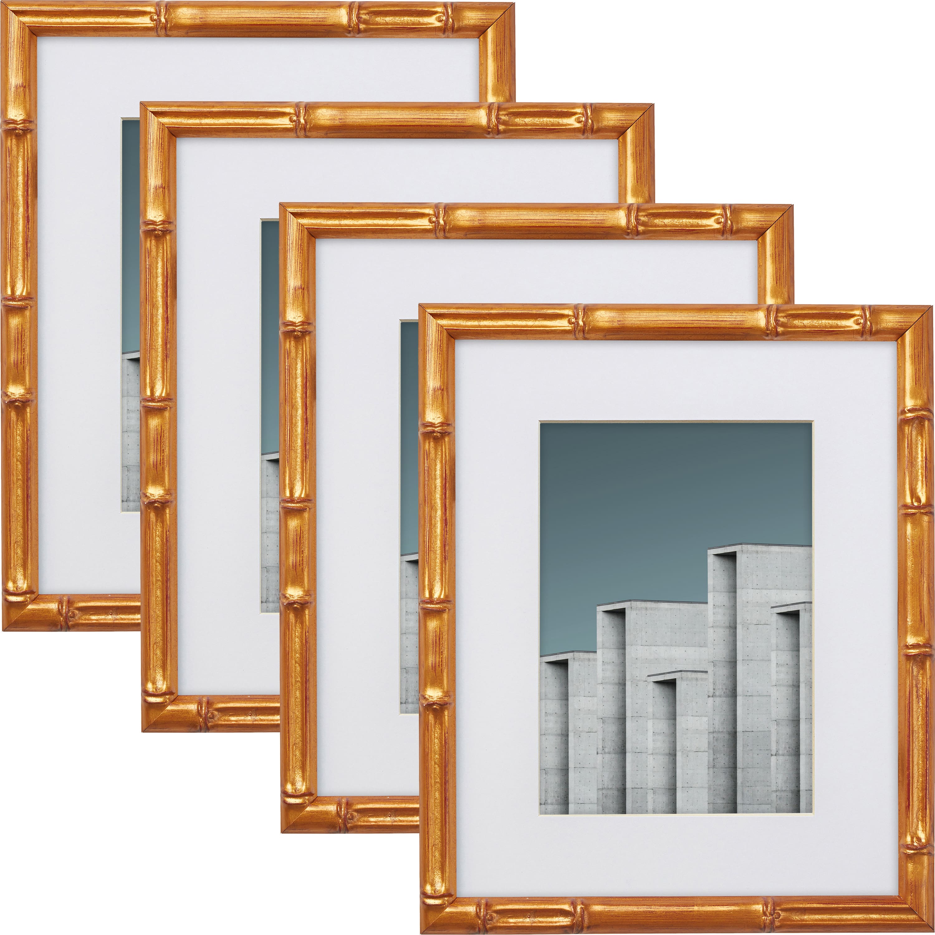 Craig Frames 4 Pack: Vintage Bamboo Brushed Gold Picture Frame with Mat