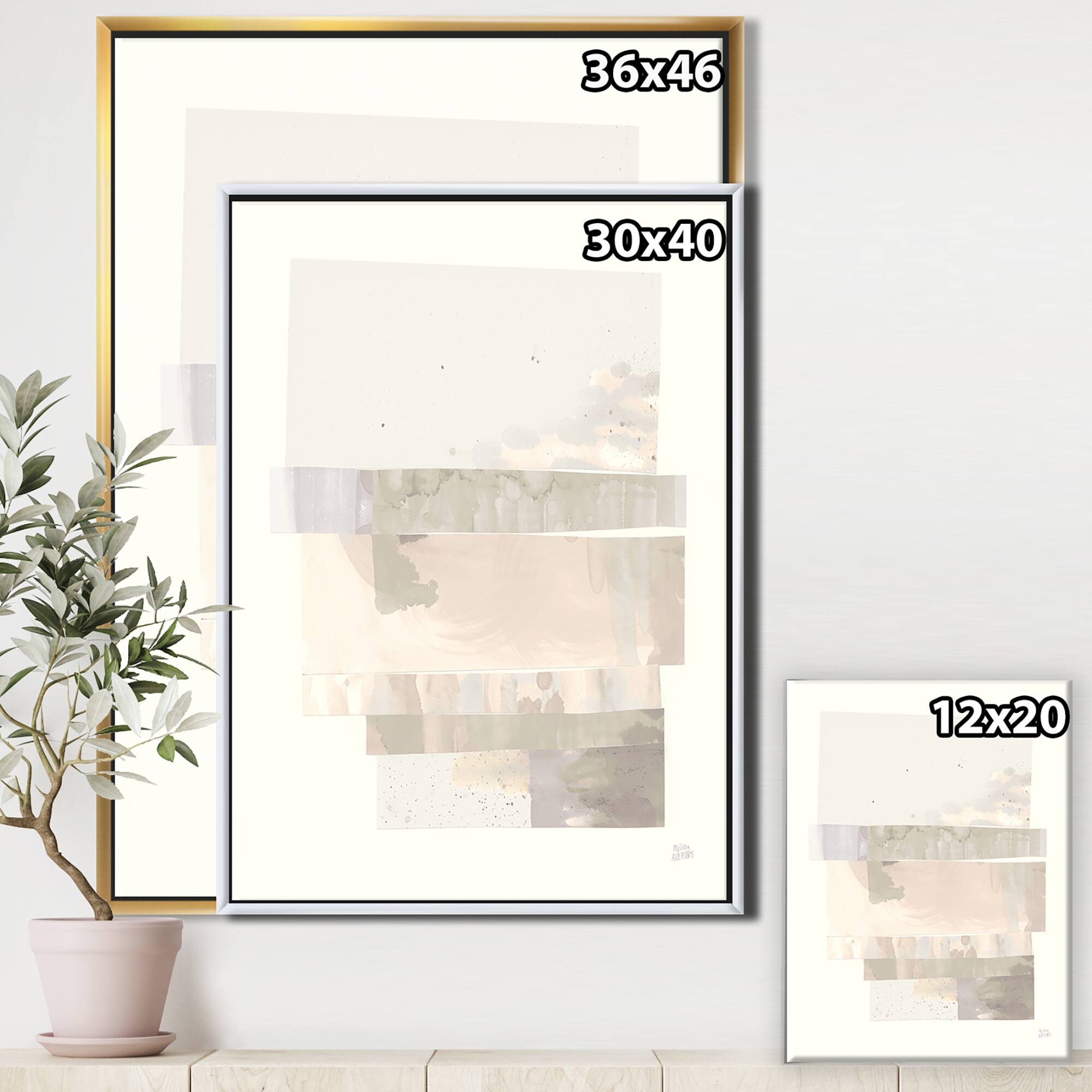 Designart - Geometric Neutral Form I - Shabby Chic Canvas in Gold Frame