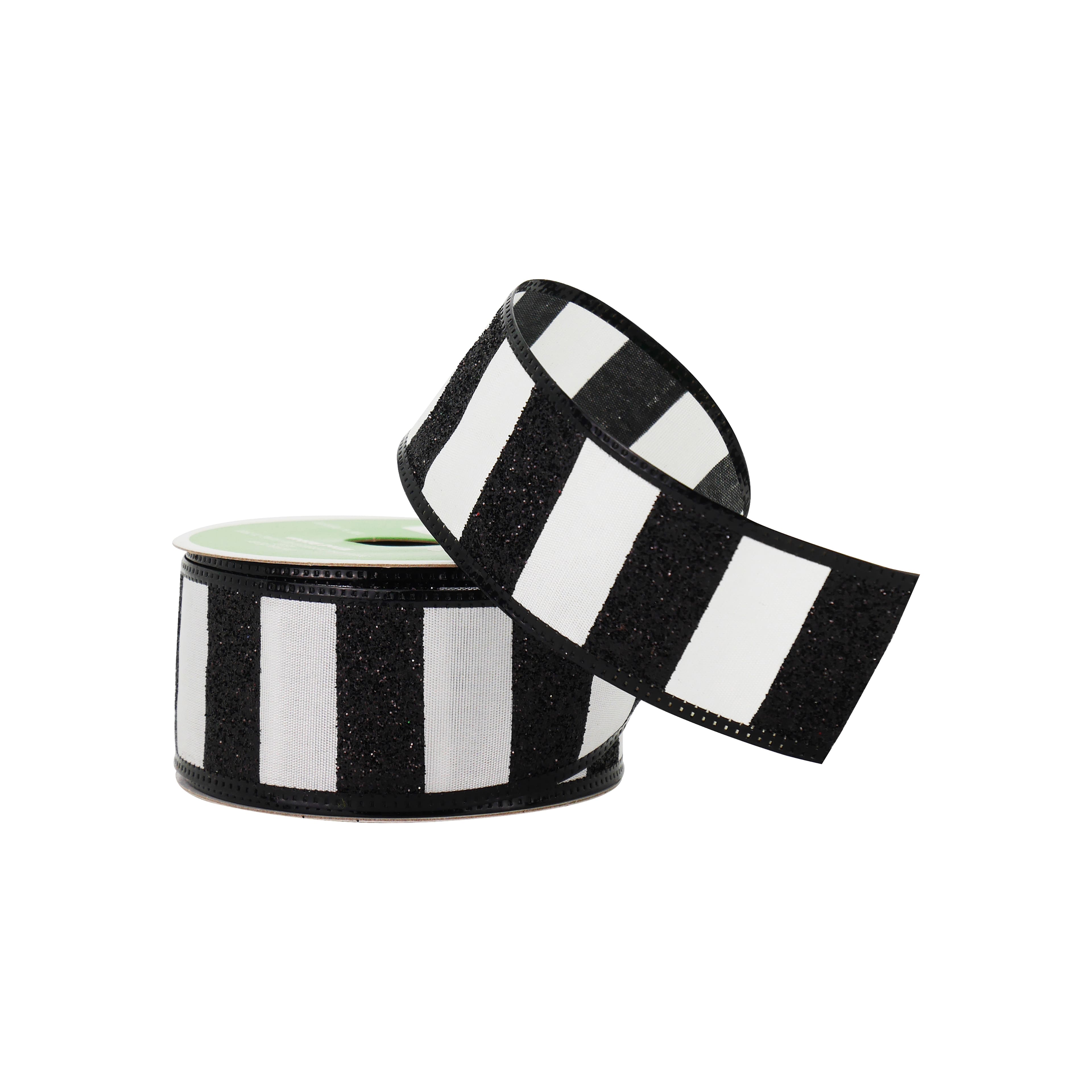 1.5&#x22; x 10yd. Striped Glitter Wired Taffeta Ribbon by Celebrate It&#x2122; Tailgate