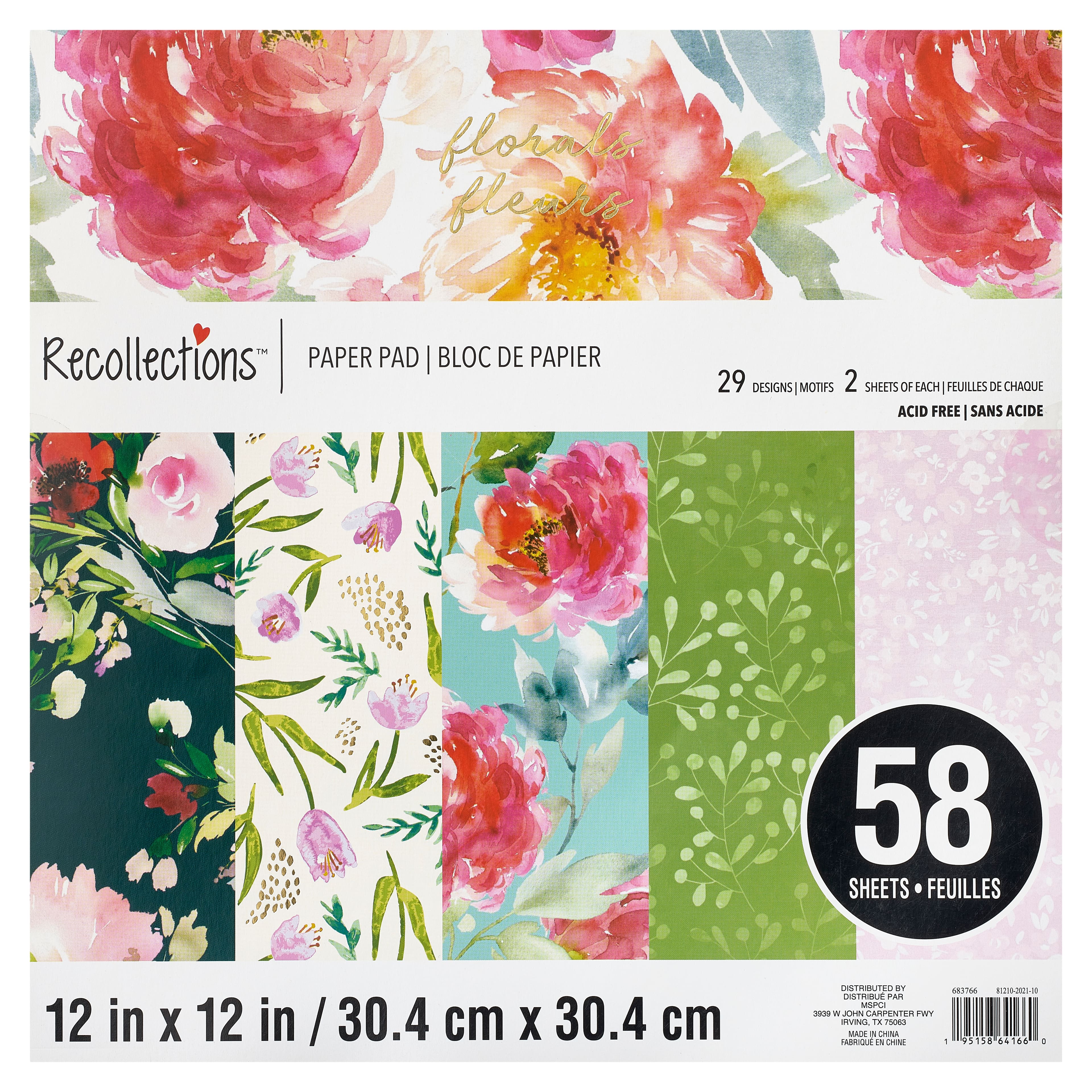 6 Pack: Florals Paper Pad by Recollections&#x2122;, 12&#x22; x 12&#x22;