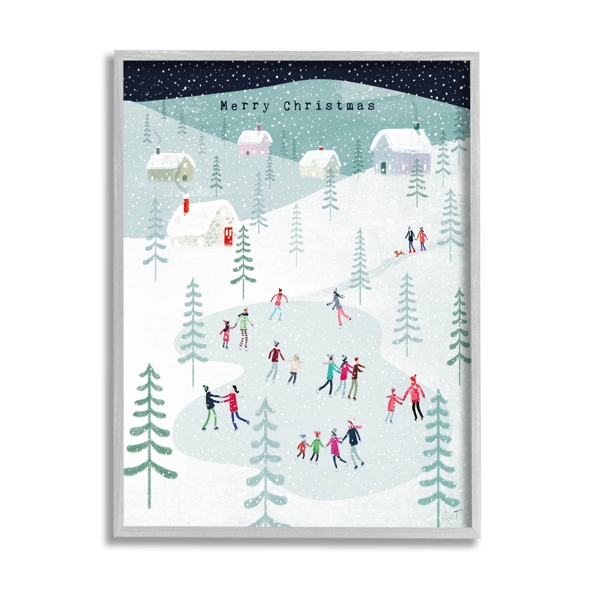 Stupell Industries Merry Christmas Winter Ice Skating Framed Giclee Art