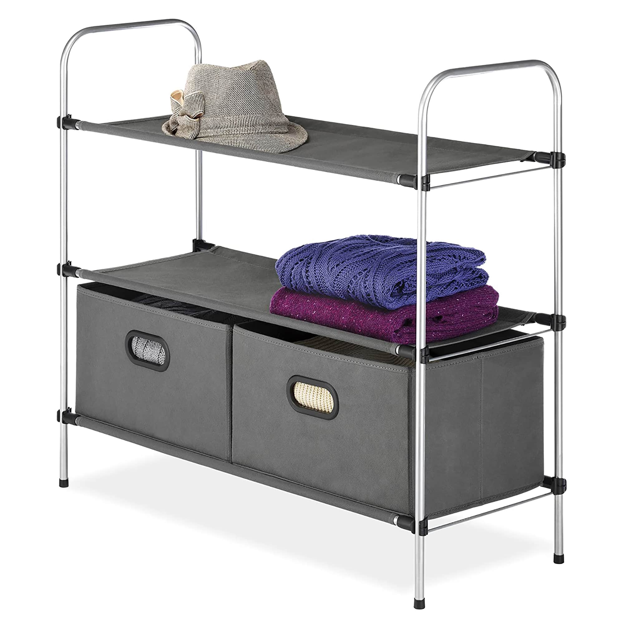 Whitmor Gray 3 Tier Shelves with 2 Drawers