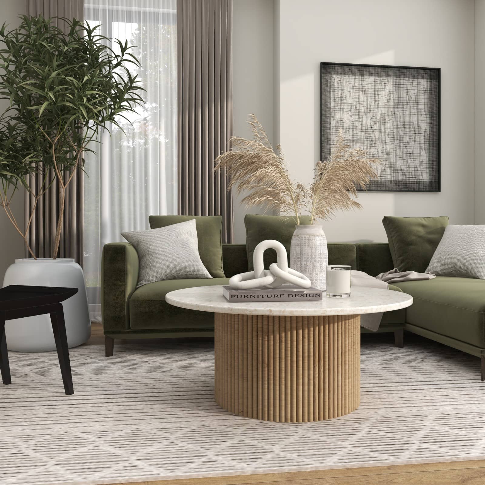 13" White Marble Geometric 3-Link Chain Sculpture Décor