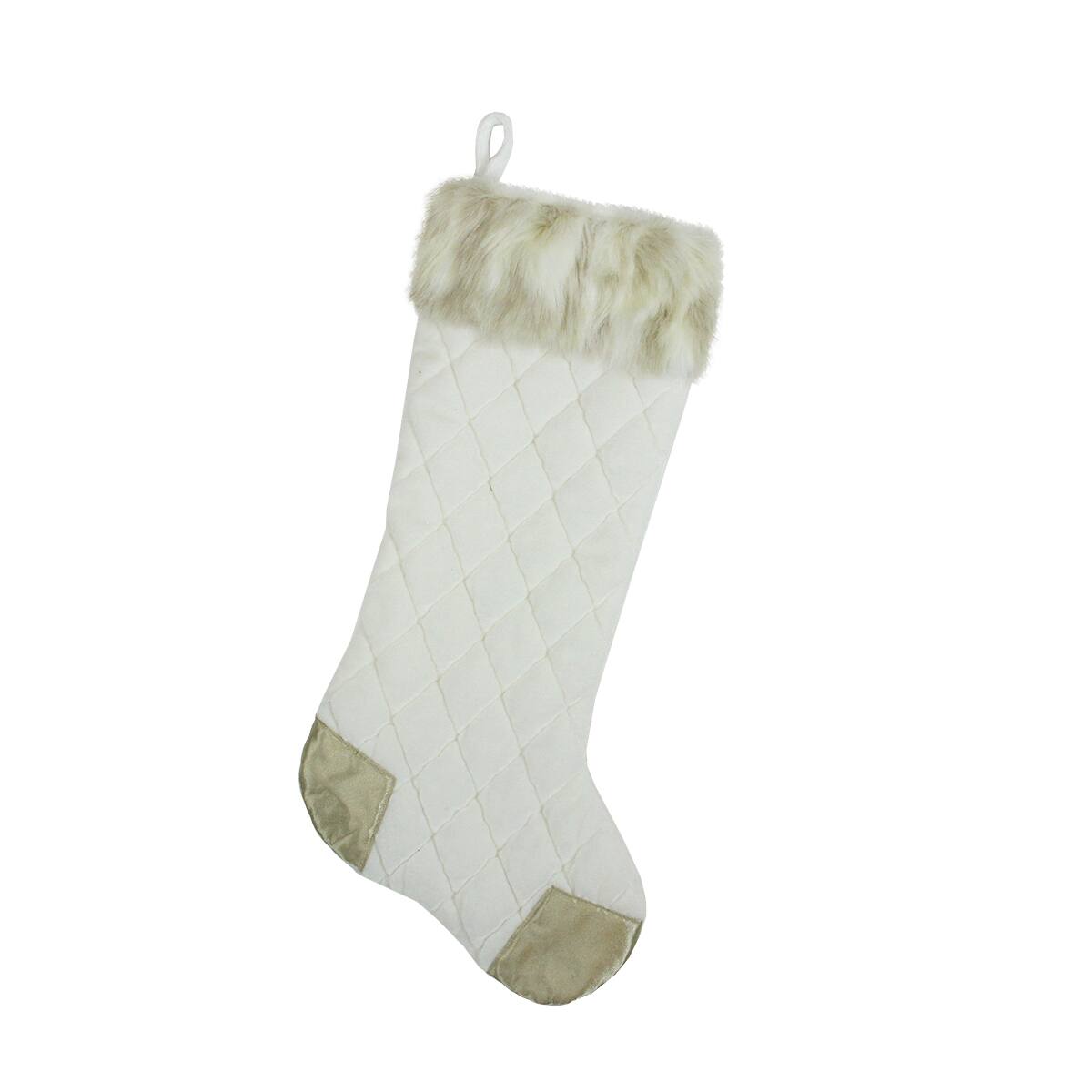 20.5&#x22; Quilted Velvet Cream Christmas Stocking