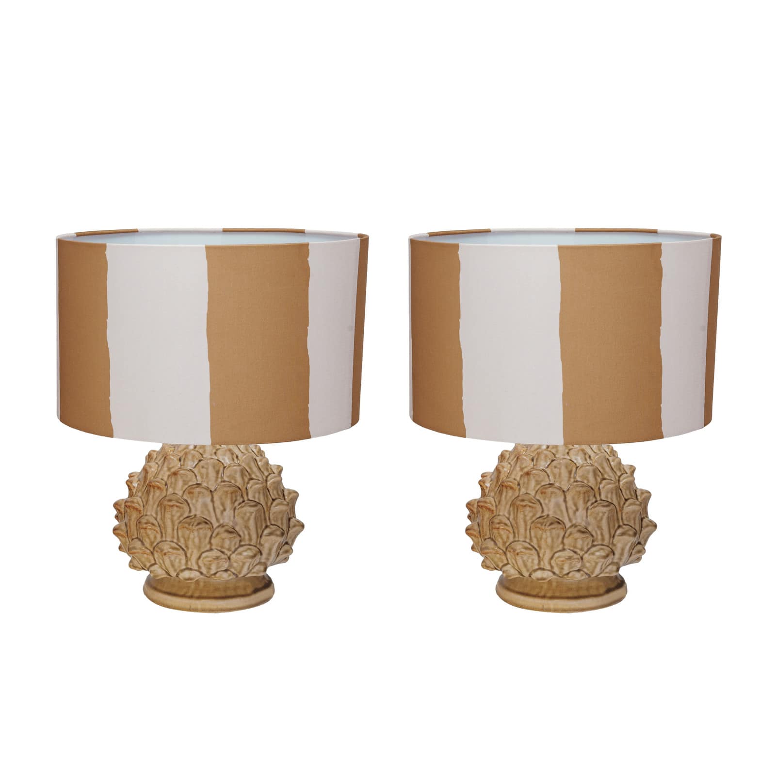 Hello Honey&#xAE; 14.75&#x22; Mustard &#x26; Cream Artichoke Finial Stoneware Table Lamp, 2ct.