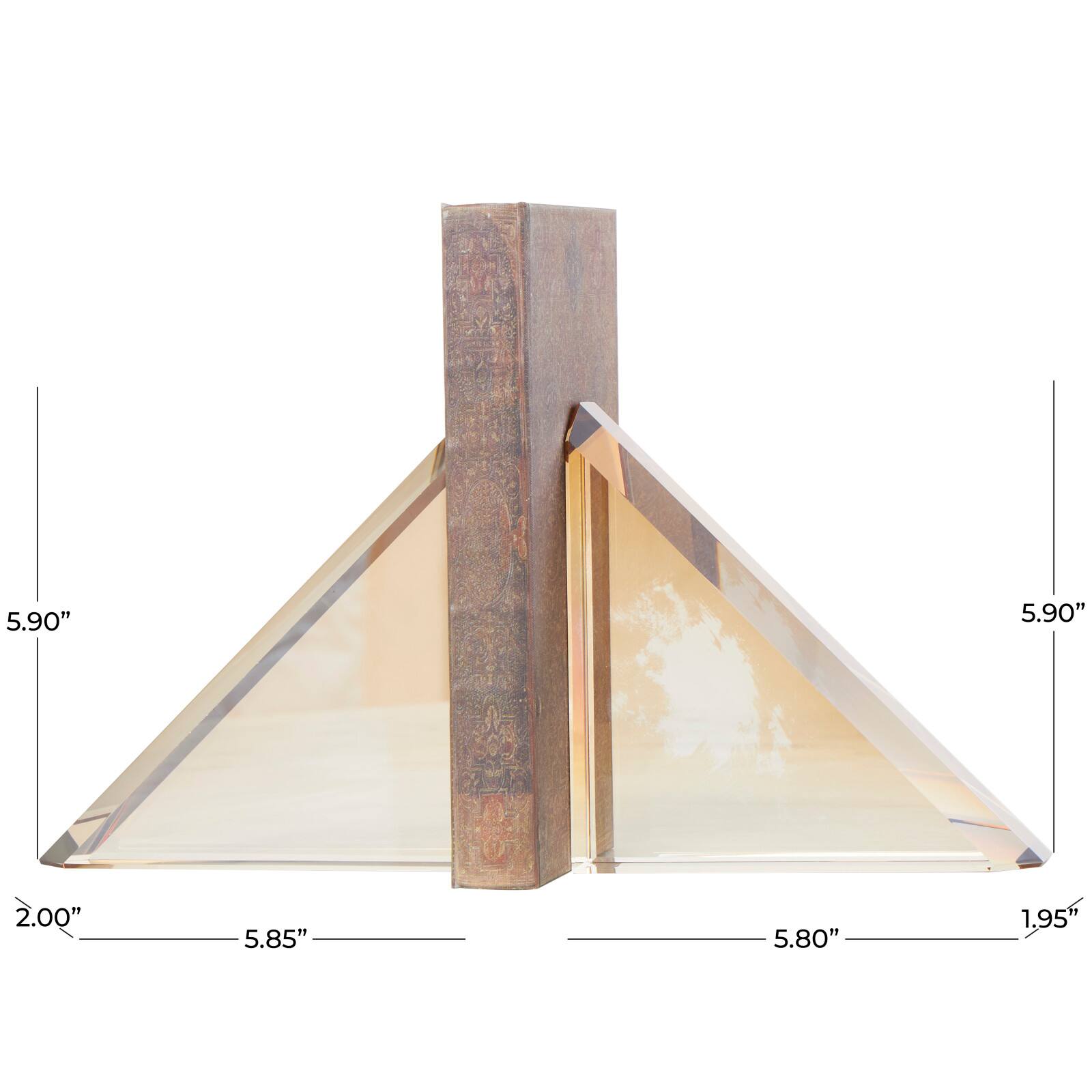 6" Gold Crystal Geometric Pyramid Shaped Bookends Set
