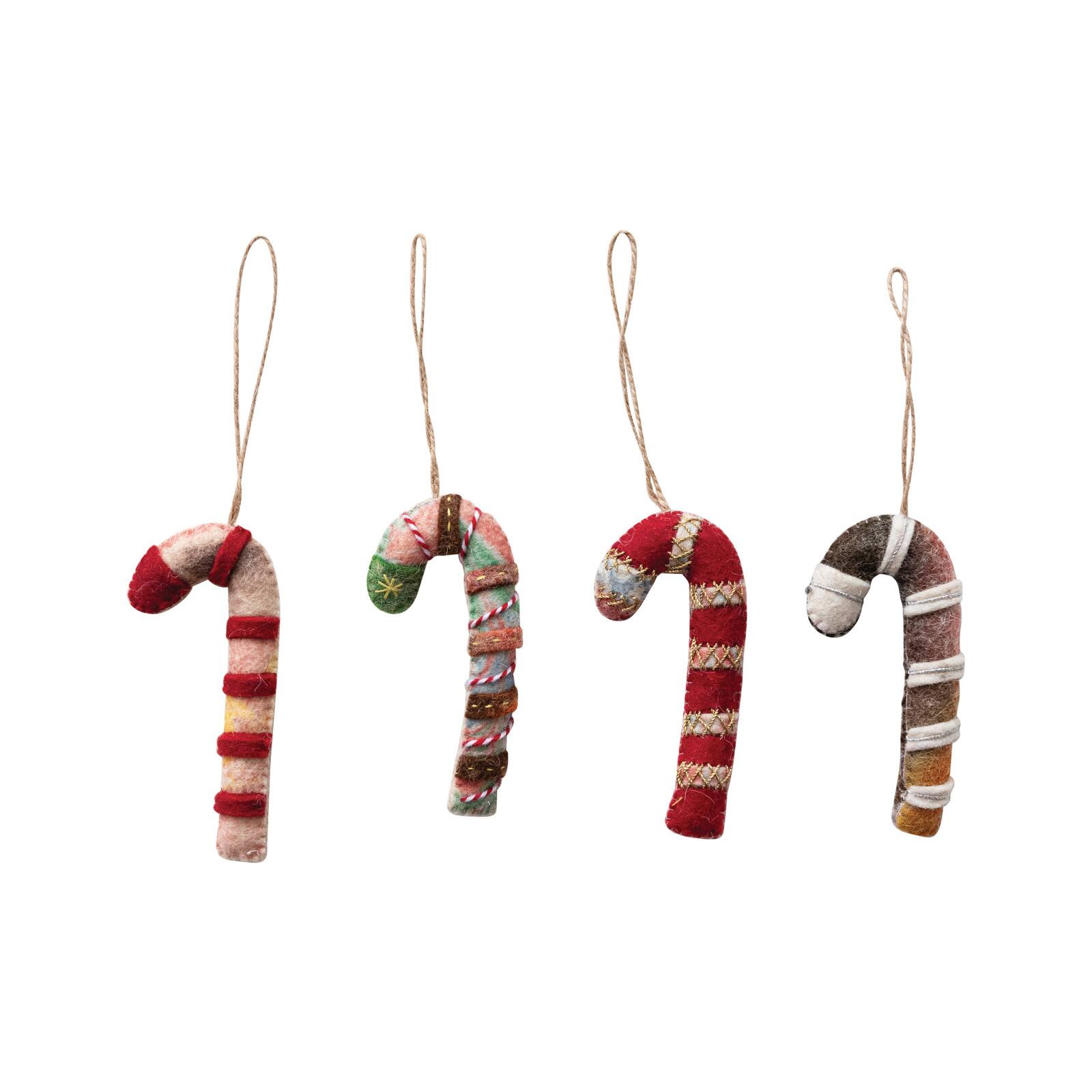 Hello Honey&#xAE; 4 Pack 2.5&#x22; Candy Cane Wool Felt Ornaments