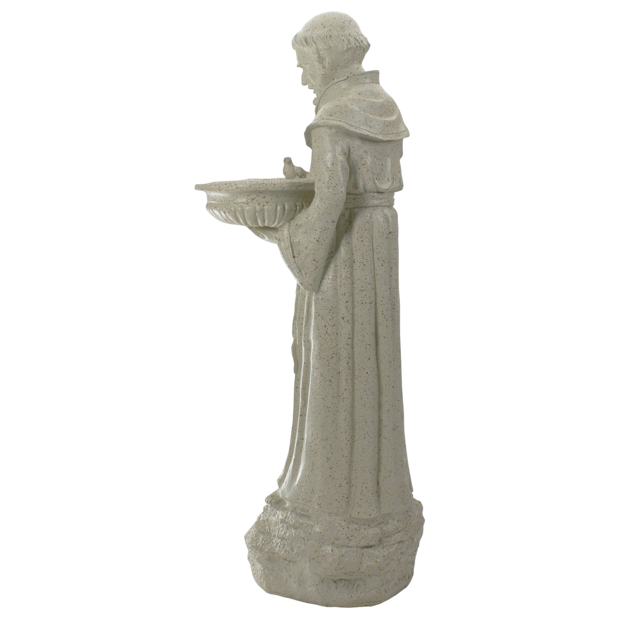 23.5" Speckled Ivory St. Francis of Assisi Religious Bird Feeder Outdoor Garden Statue