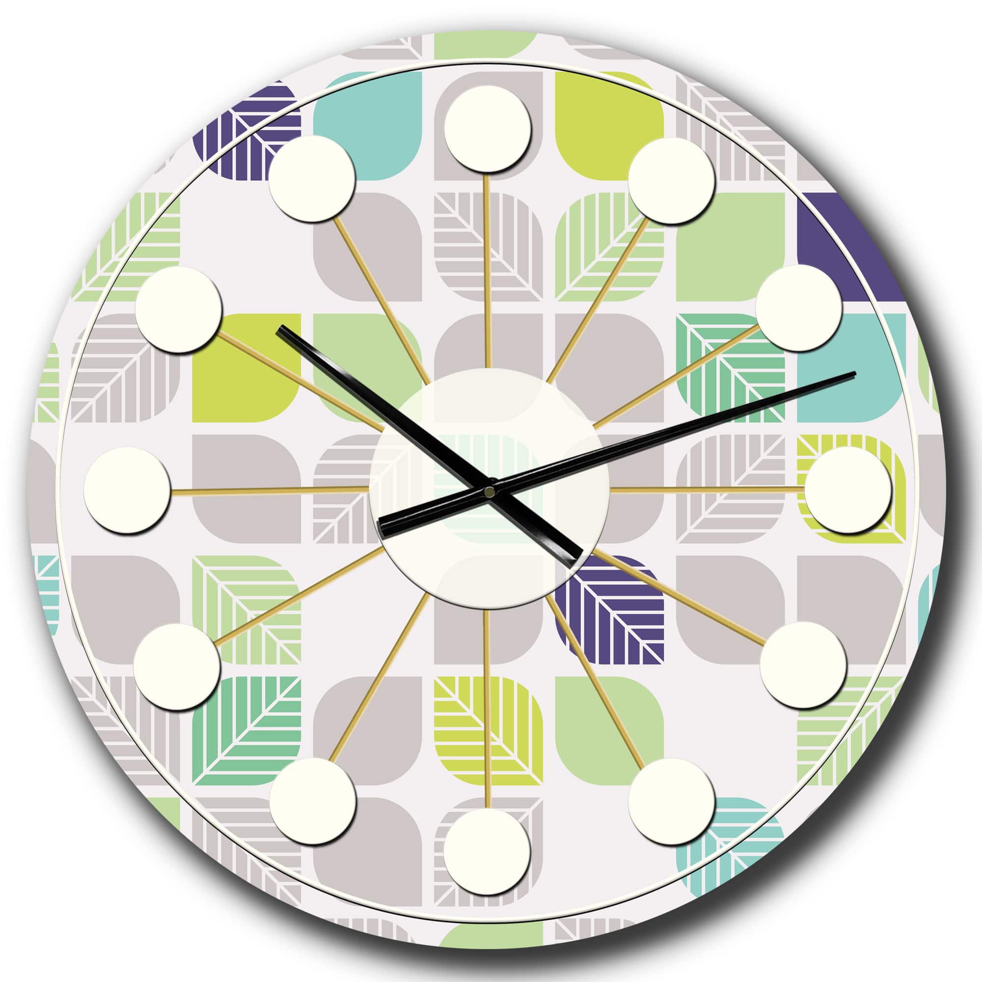 Designart 'Geometric Pattern With Leaves Mid-Century Modern Wall Clock