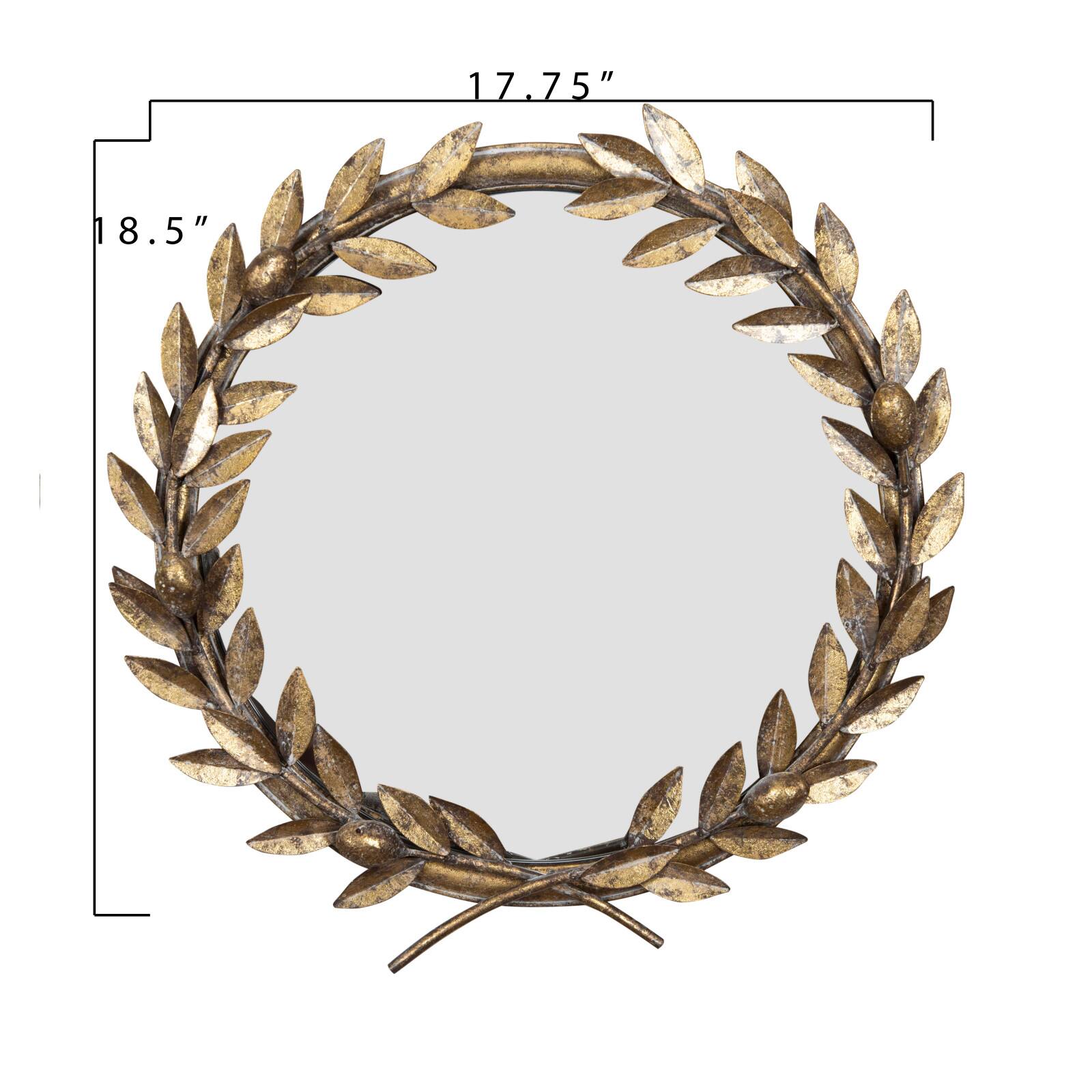 Hello Honey® 18.5" Framed Round Antique Gold Metal Laurel Wreath Wall Mirror