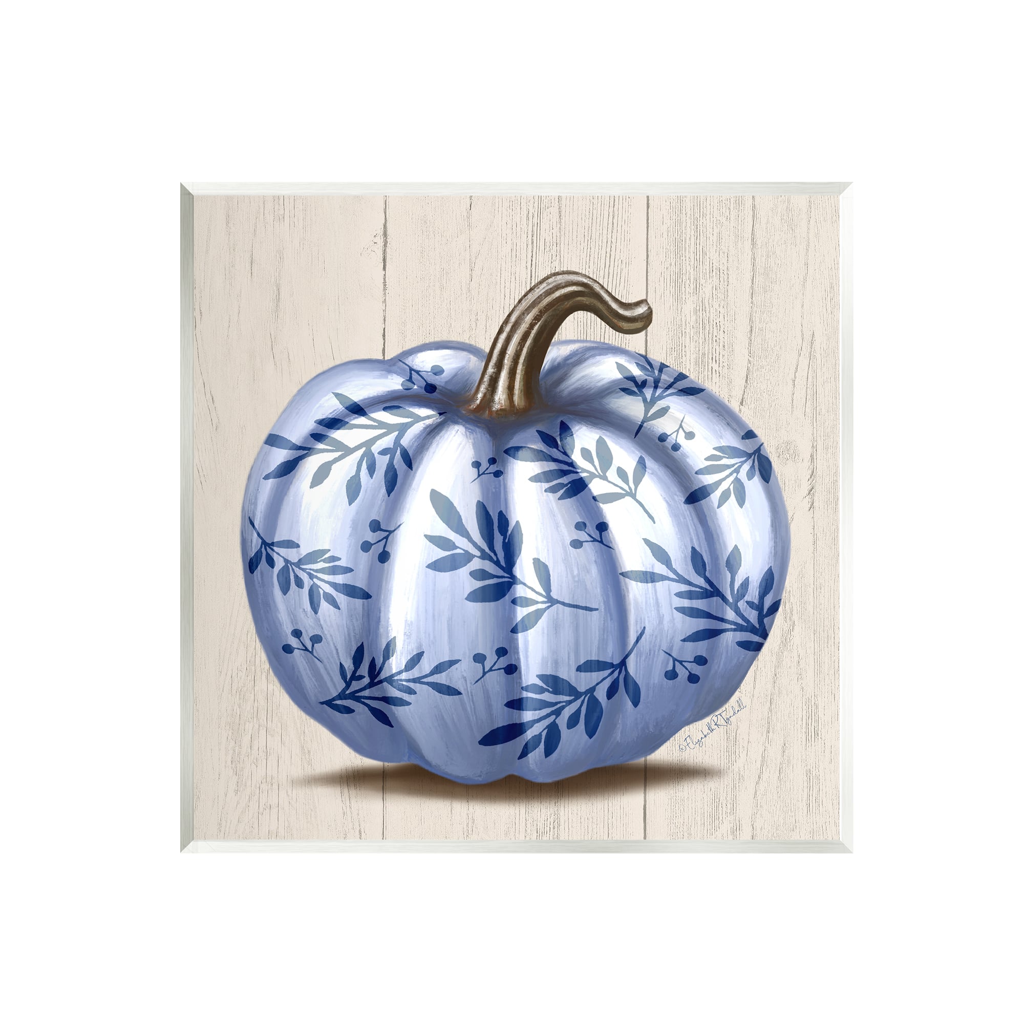 絵画 flk040096 Stupell Industries Blue Patterned Botanical Pumpkin Wall