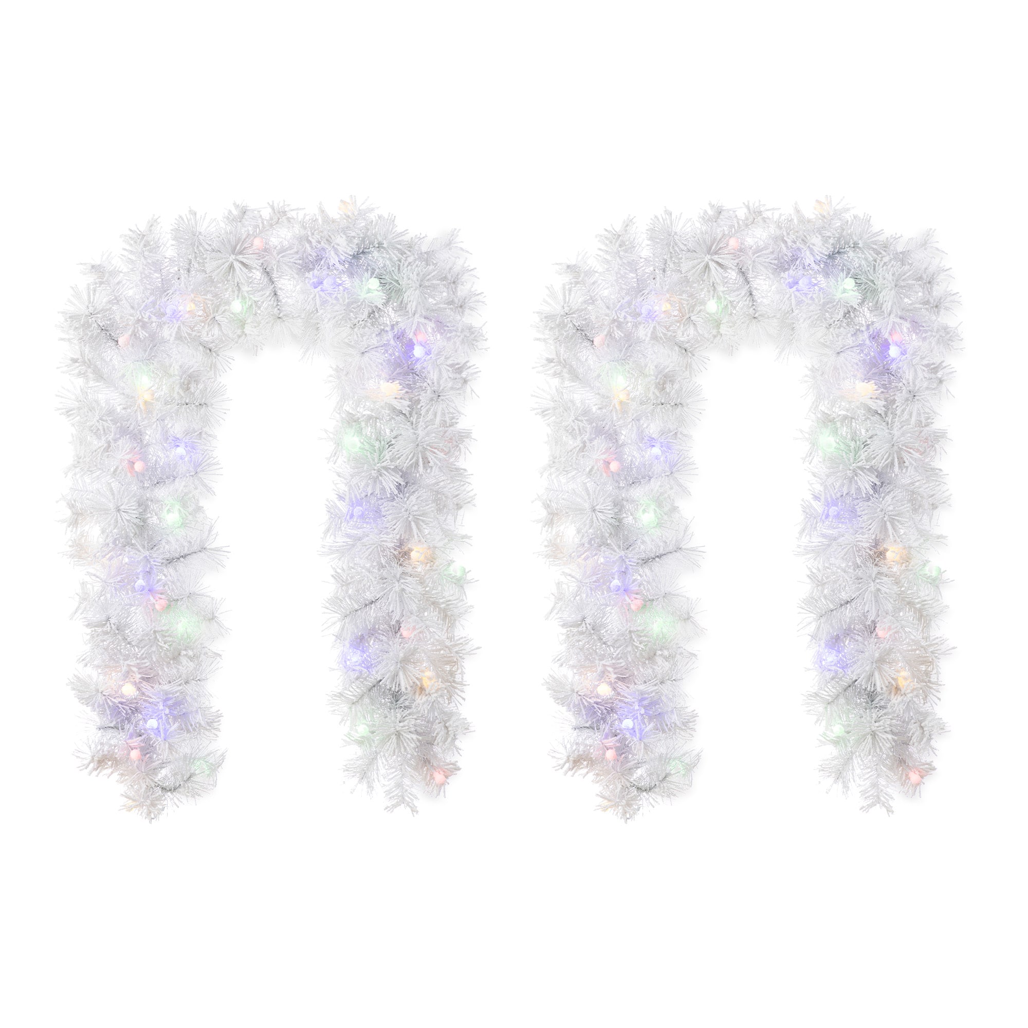 Glitzhome&#xAE; 6ft Pre-Lit Snow Flocked White Pine Christmas Garland with Timer, 2ct.