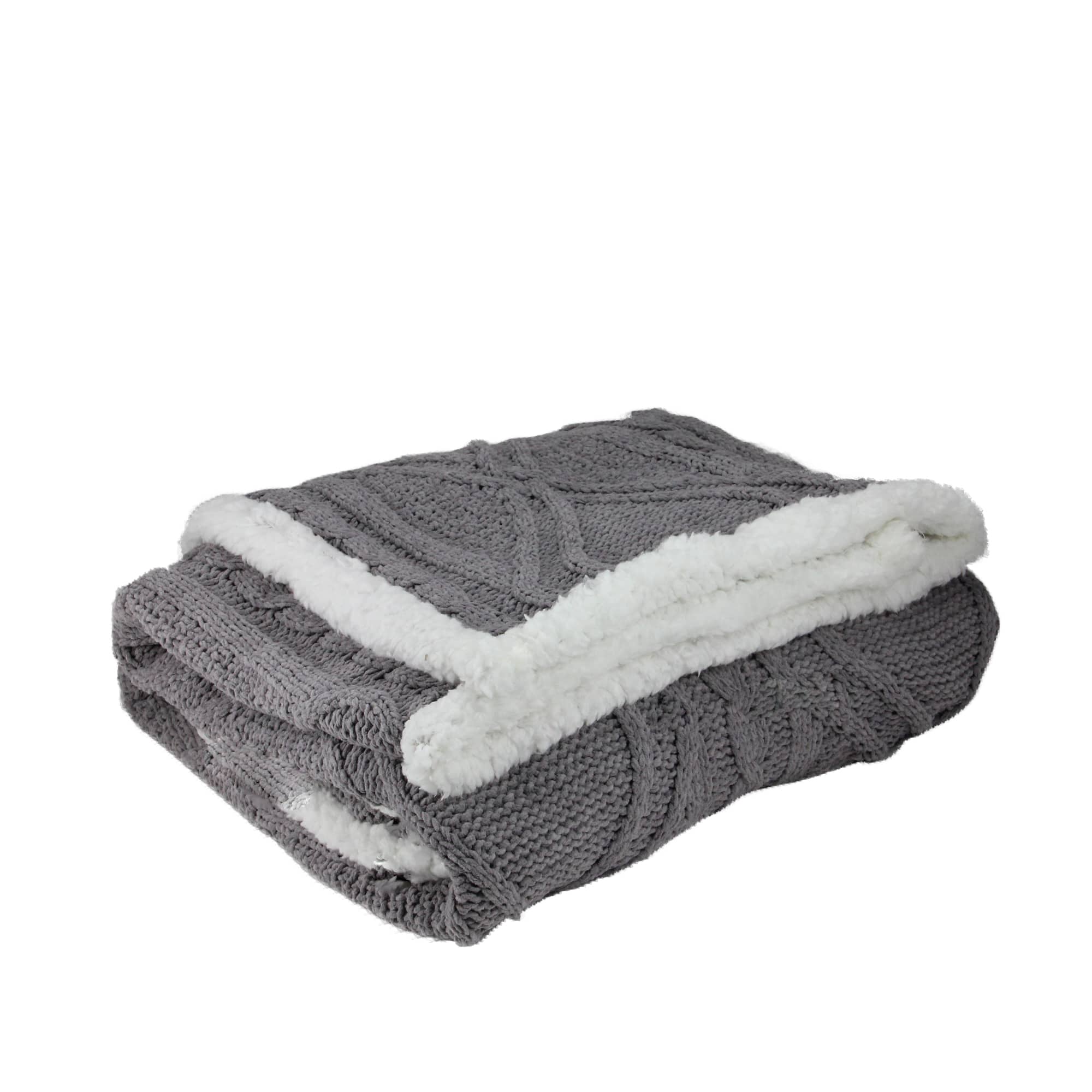 Gray White Cable Knit Throw Blanket With Sherpa Backing Michaels