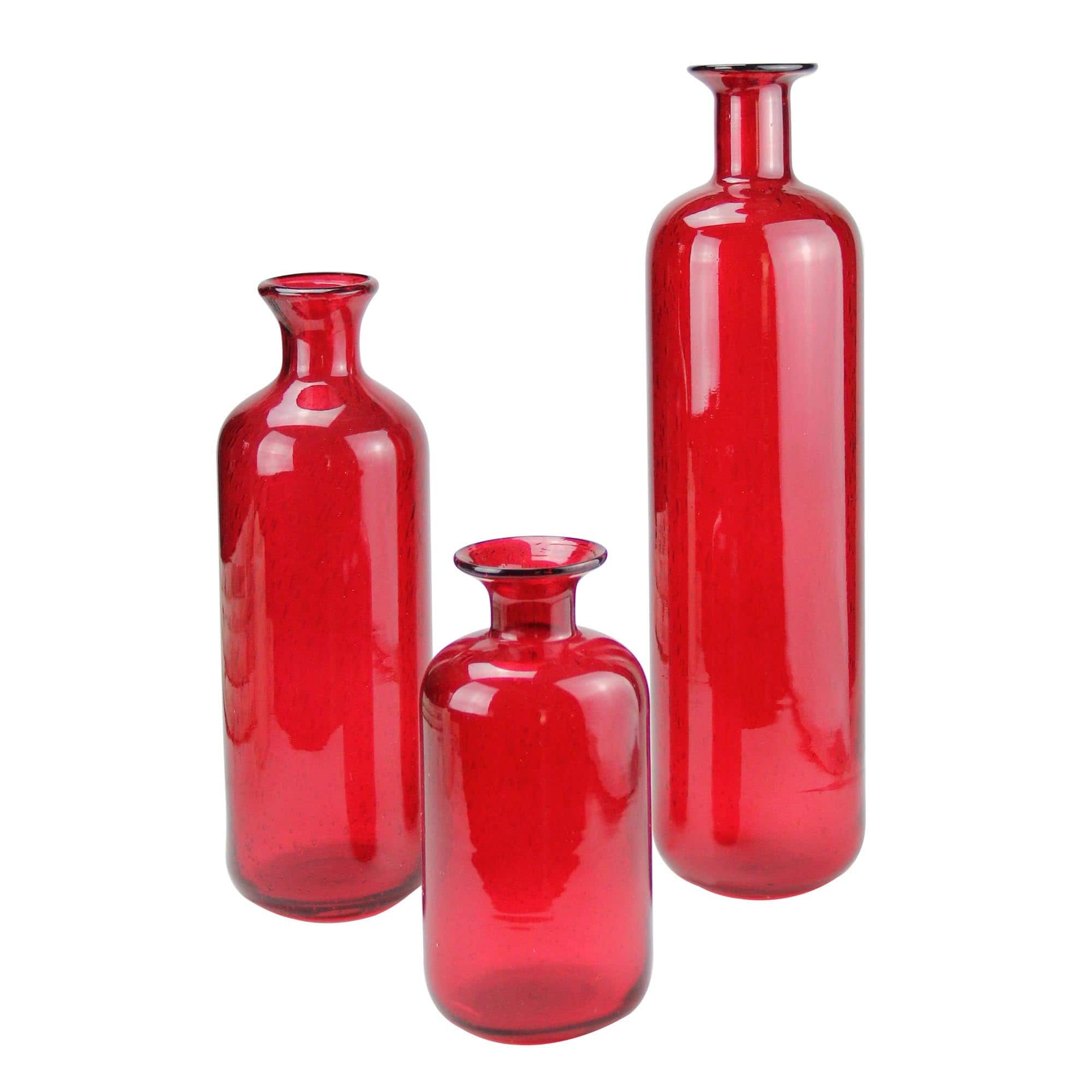 Translucent Candy Apple Red Glass Bottle Set
