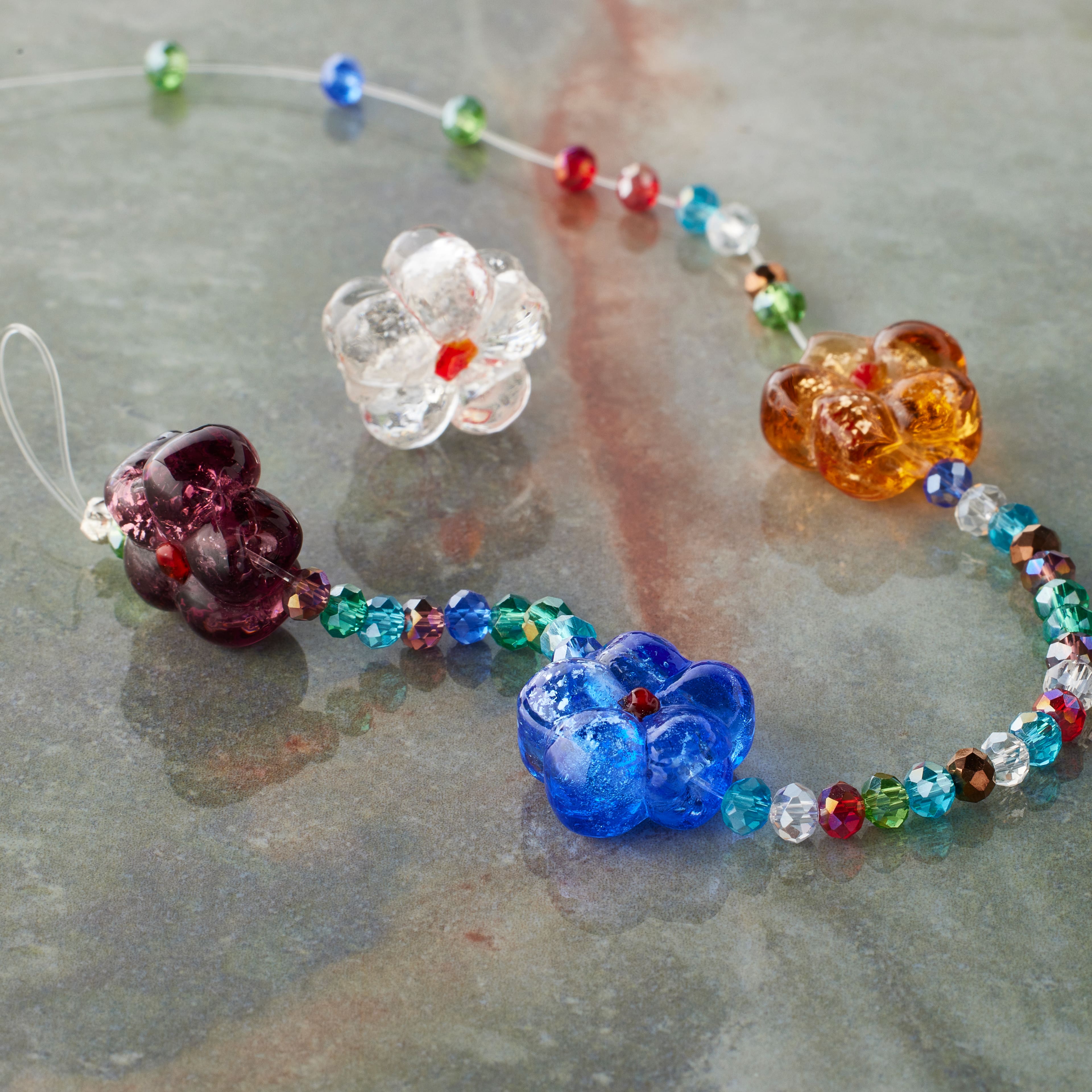12 Pack: Multicolor Lampwork Glass Flower Beads by Bead Landing™