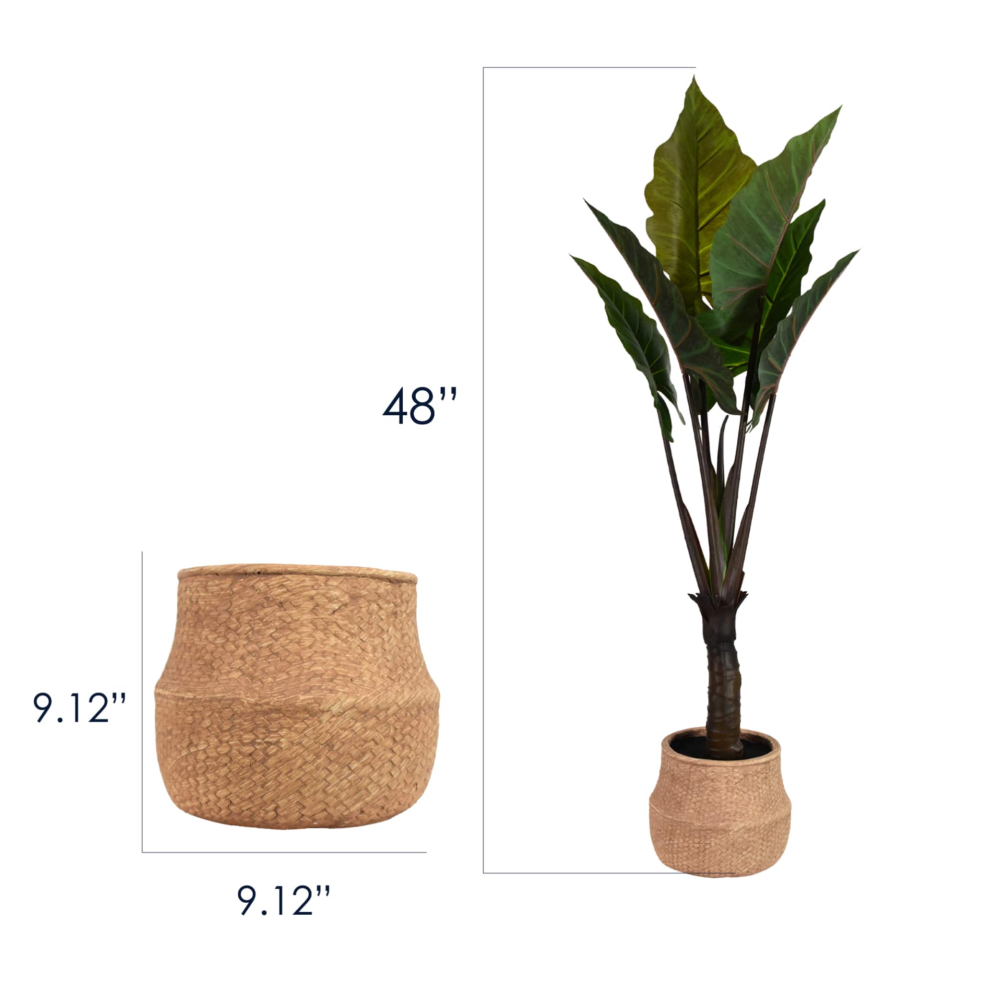 American Art Decor 4ft Artificial Rainbow Taro Tree in Cement Pot Faux Plant