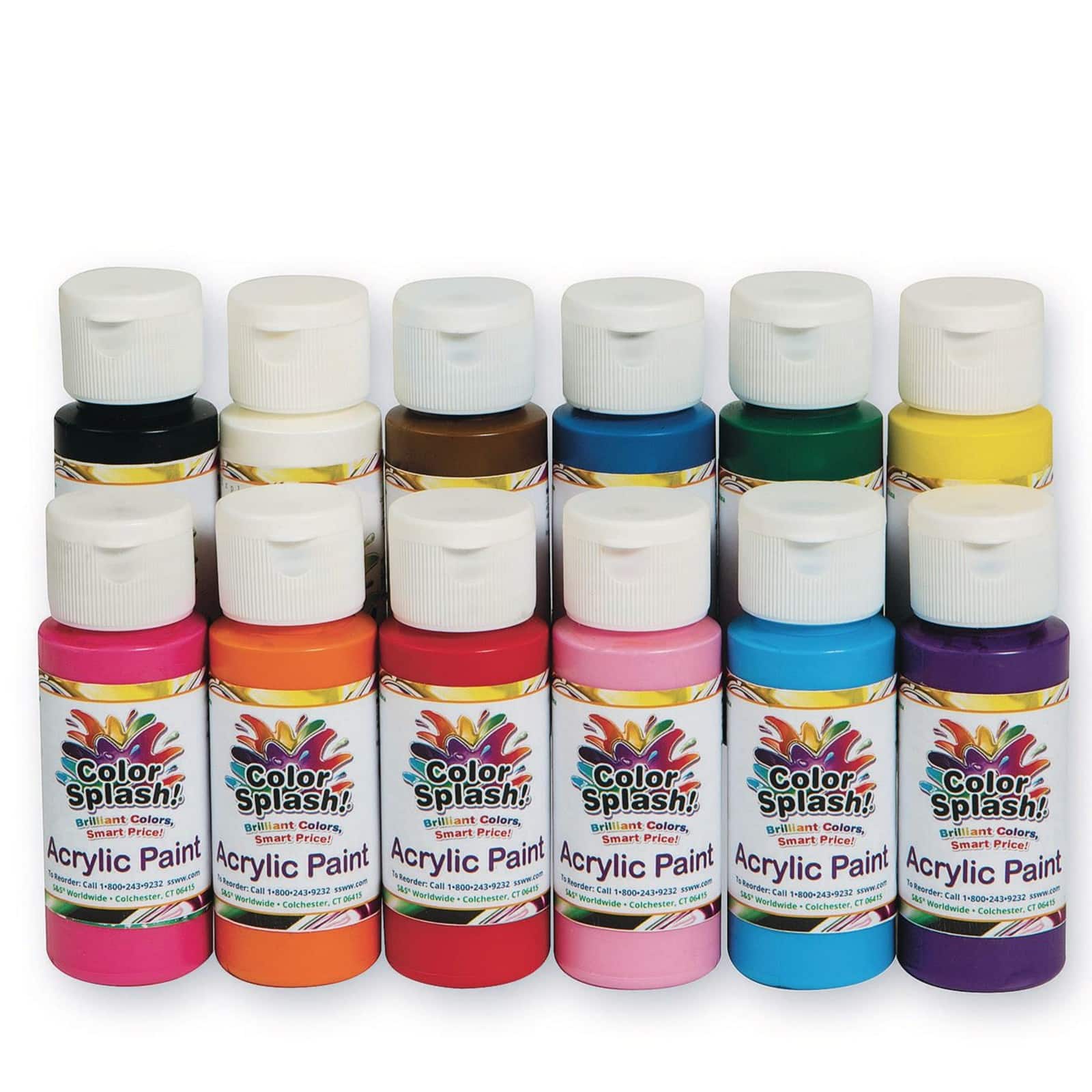 S&S® Worldwide Color Splash!® 12 Color Acrylic Paint Set