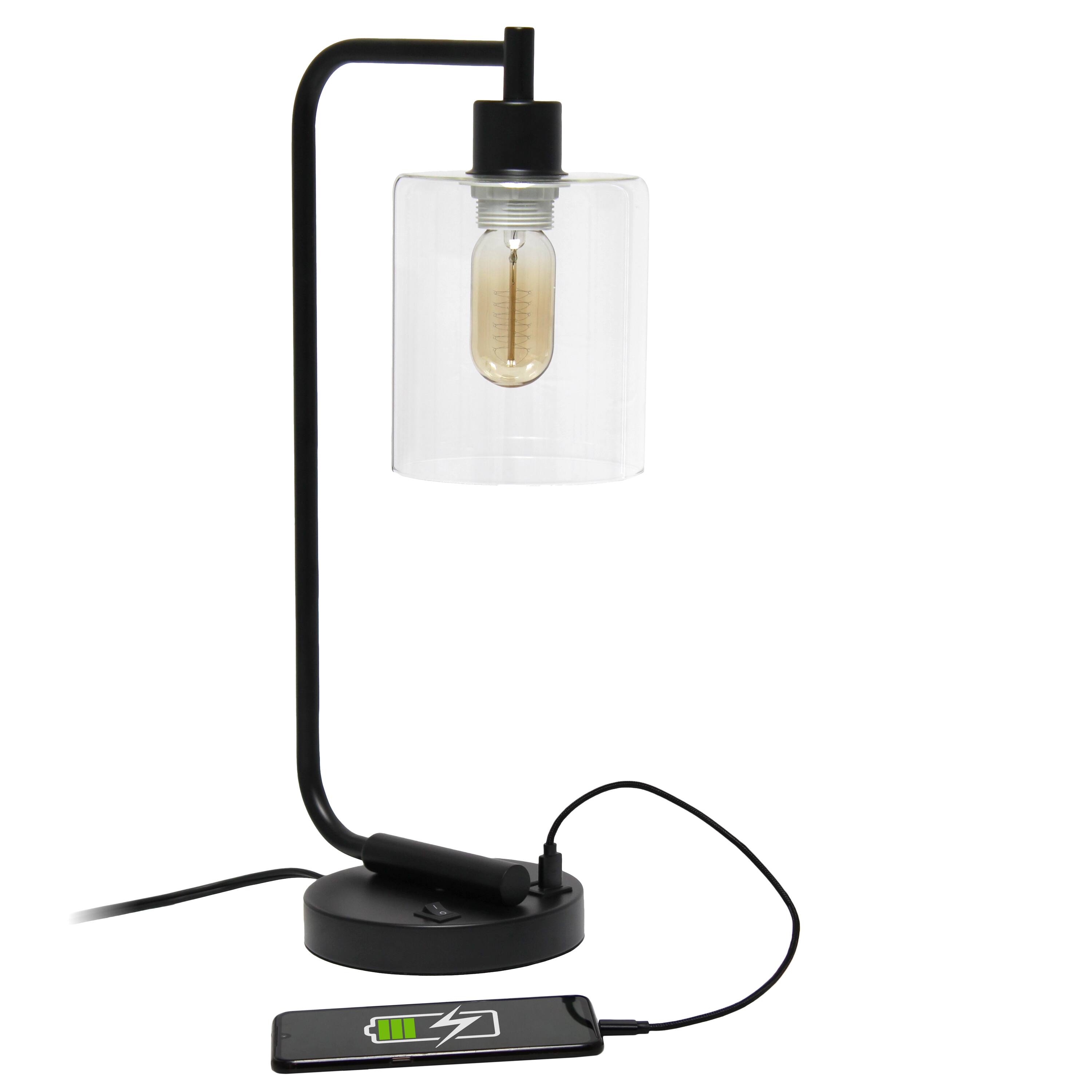 Lalia Home Iron Desk Lamp with USB Port and Glass Shade