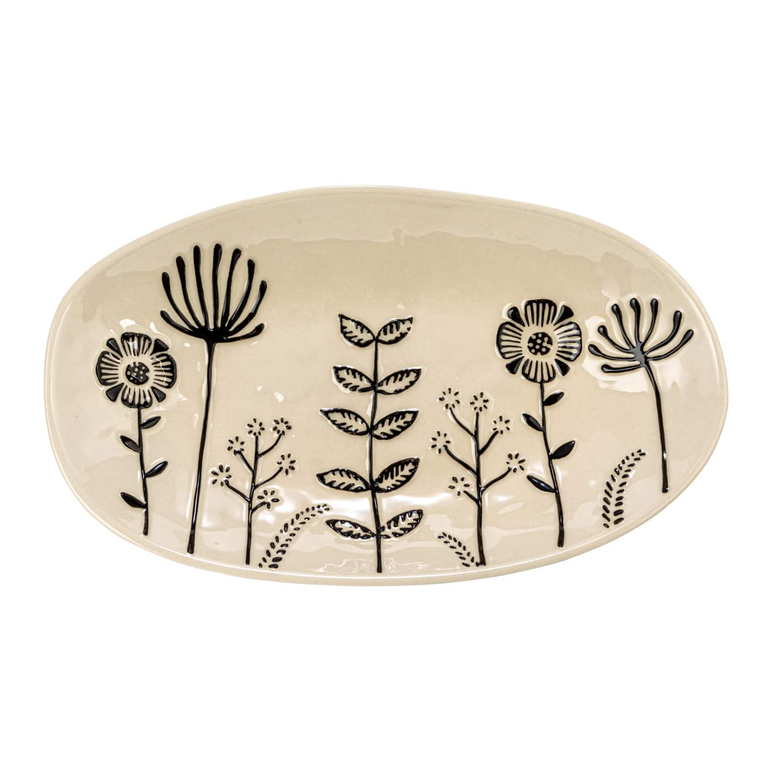 12.25&#x22; Cream &#x26; Black Floral Stoneware Plates, 4ct.