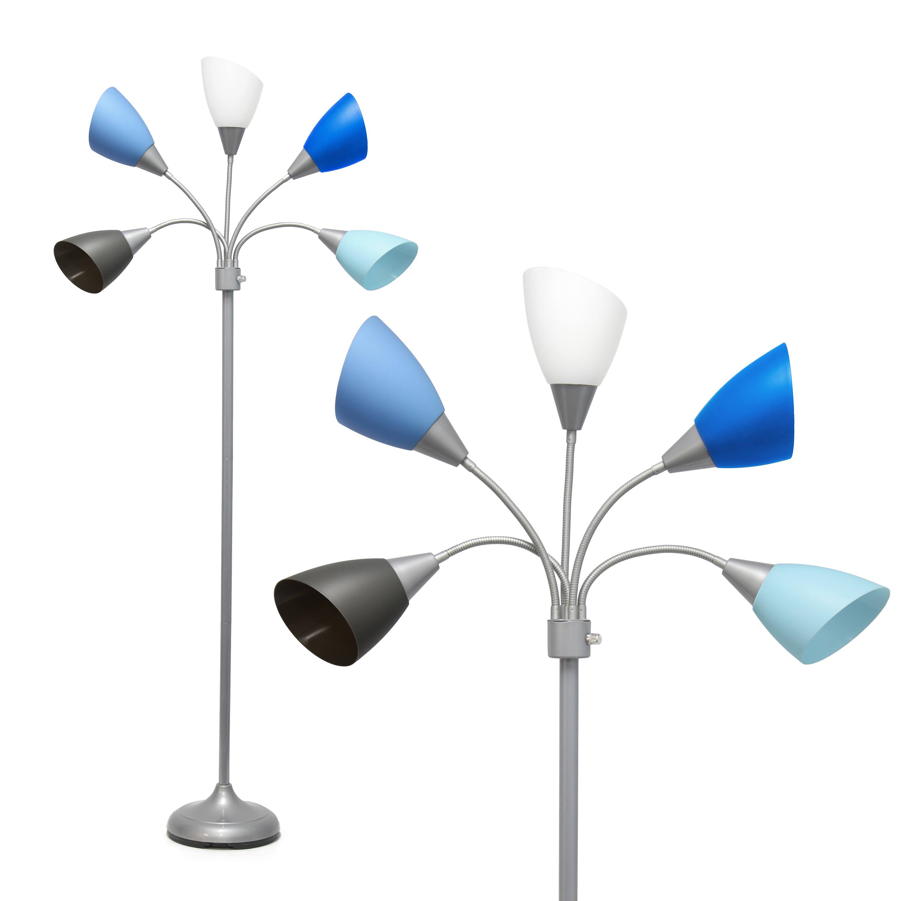 Simple Designs&#x2122; 5.6ft. 5-Light Gooseneck Silver Floor Lamp
