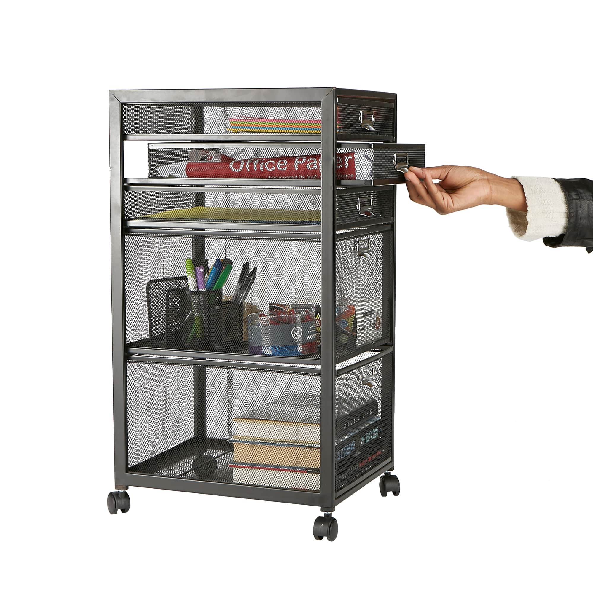 Mind Reader Black 5-Drawer Rolling File Cabinet