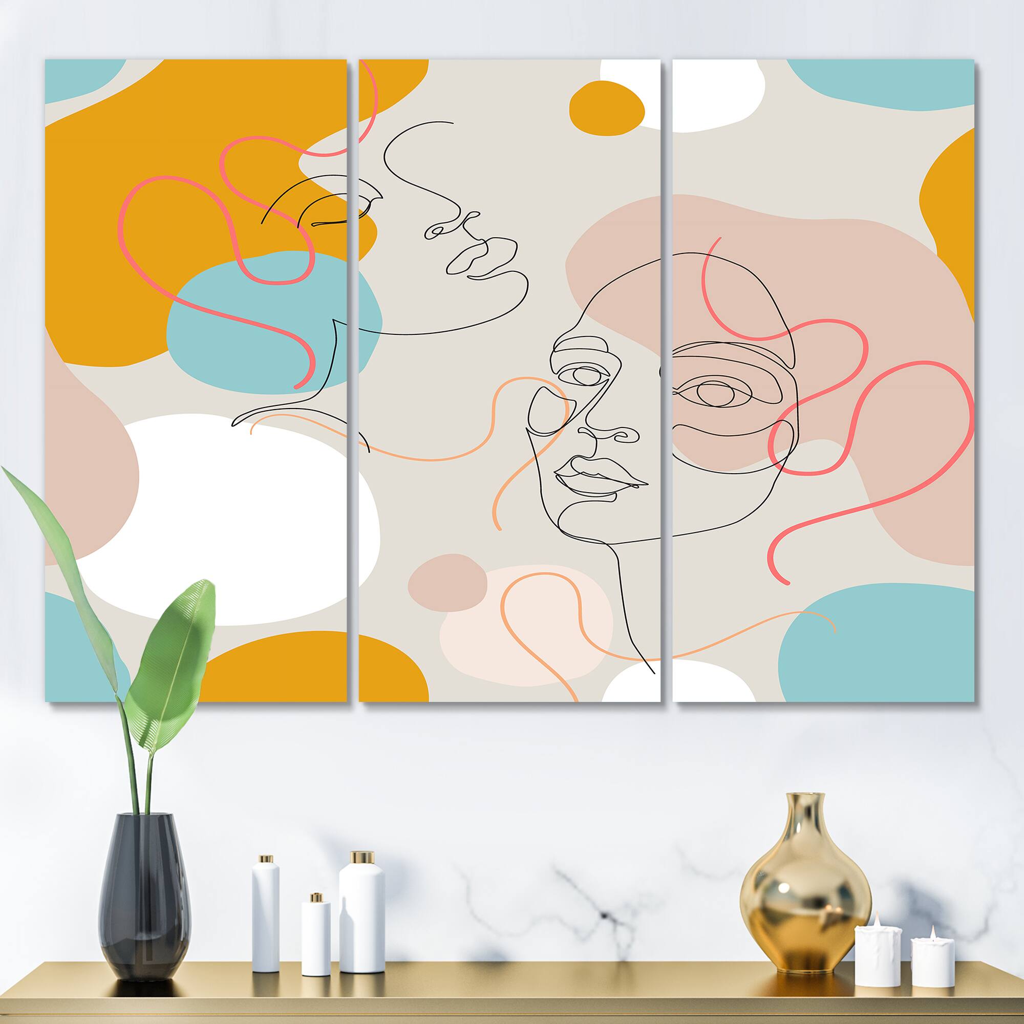 Designart - Minimal One Line Portrait of Female Face II - Modern Canvas Wall Art Print