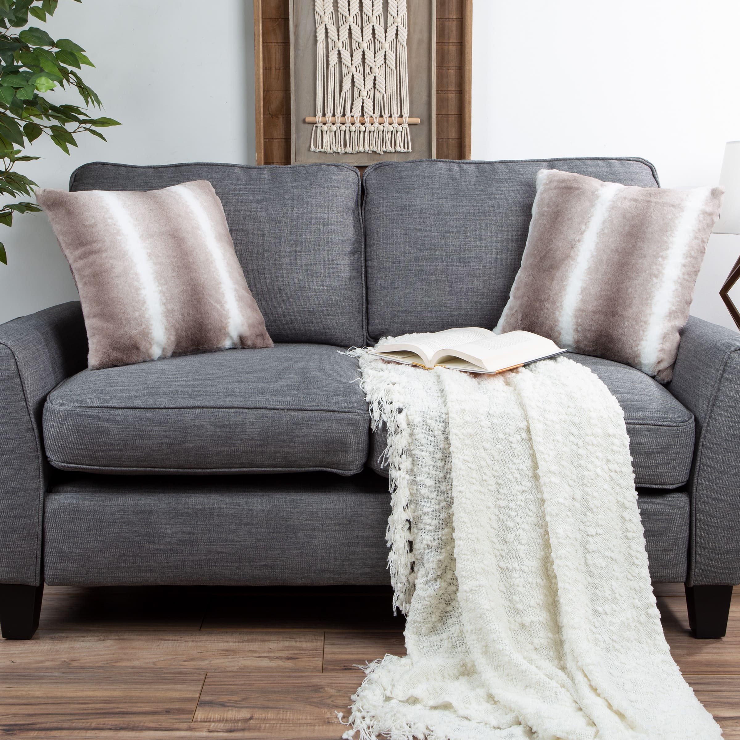 Hastings Home Gray & White Faux Rabbit Fur Pillows, 2ct.