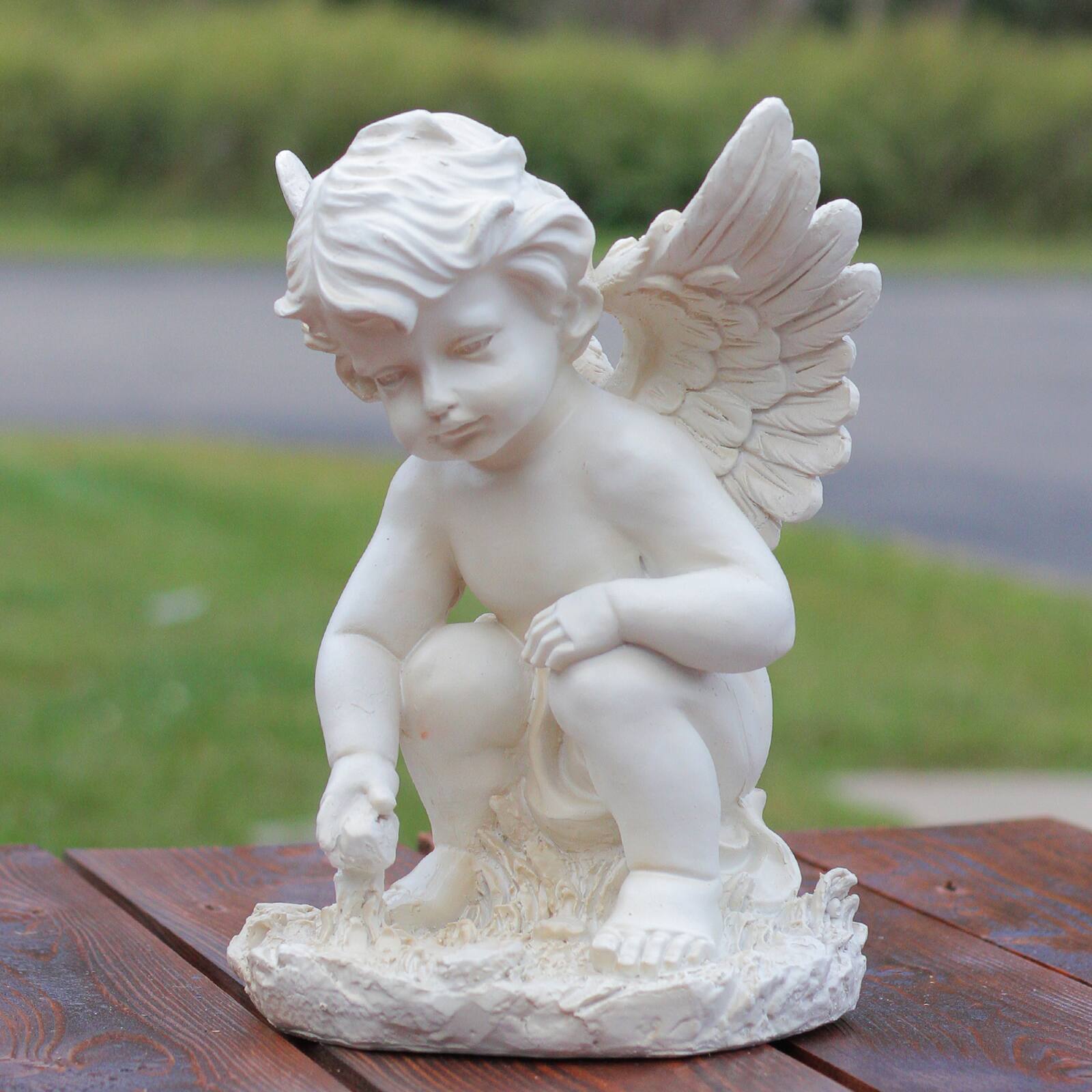 12" Ivory Sitting Cherub Angel Garden Statue