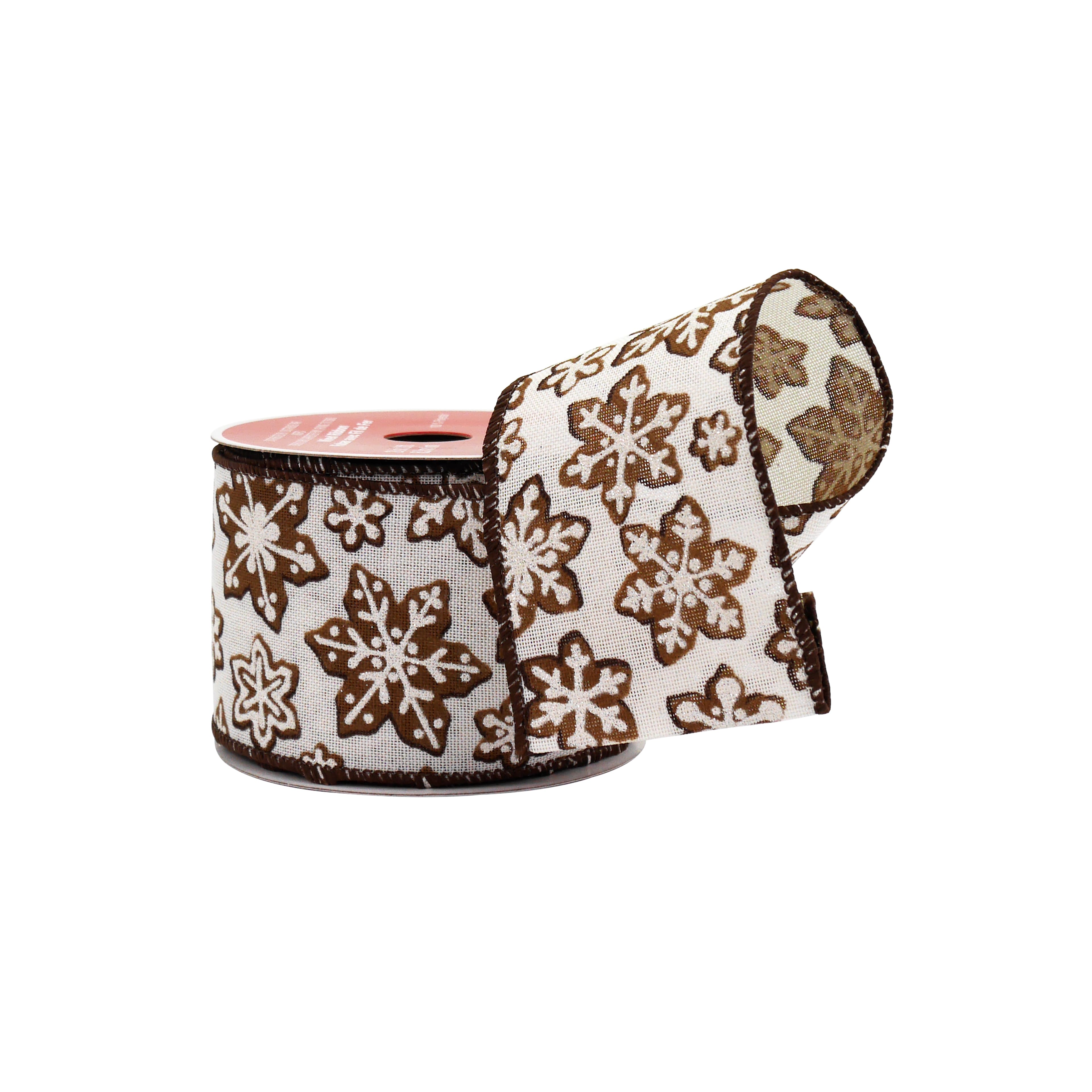 2.5&#x22; x 20ft. Brown &#x26; White Snowflakes Wired Ribbon by Celebrate It&#xAE;