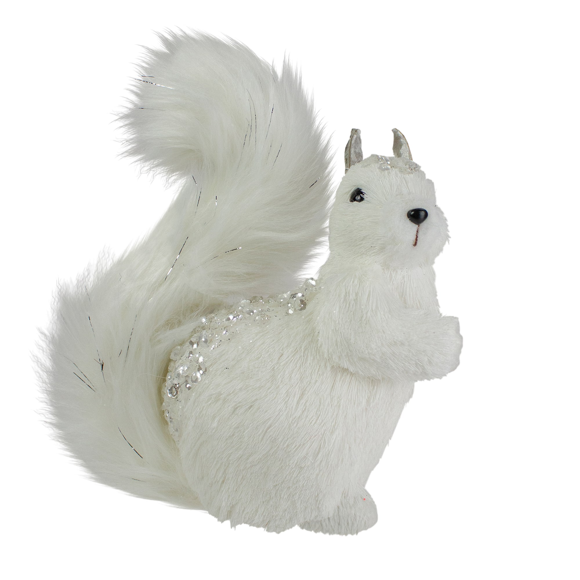 9&#x22; White Squirrel with Silver Gems Christmas Tabletop Decoration
