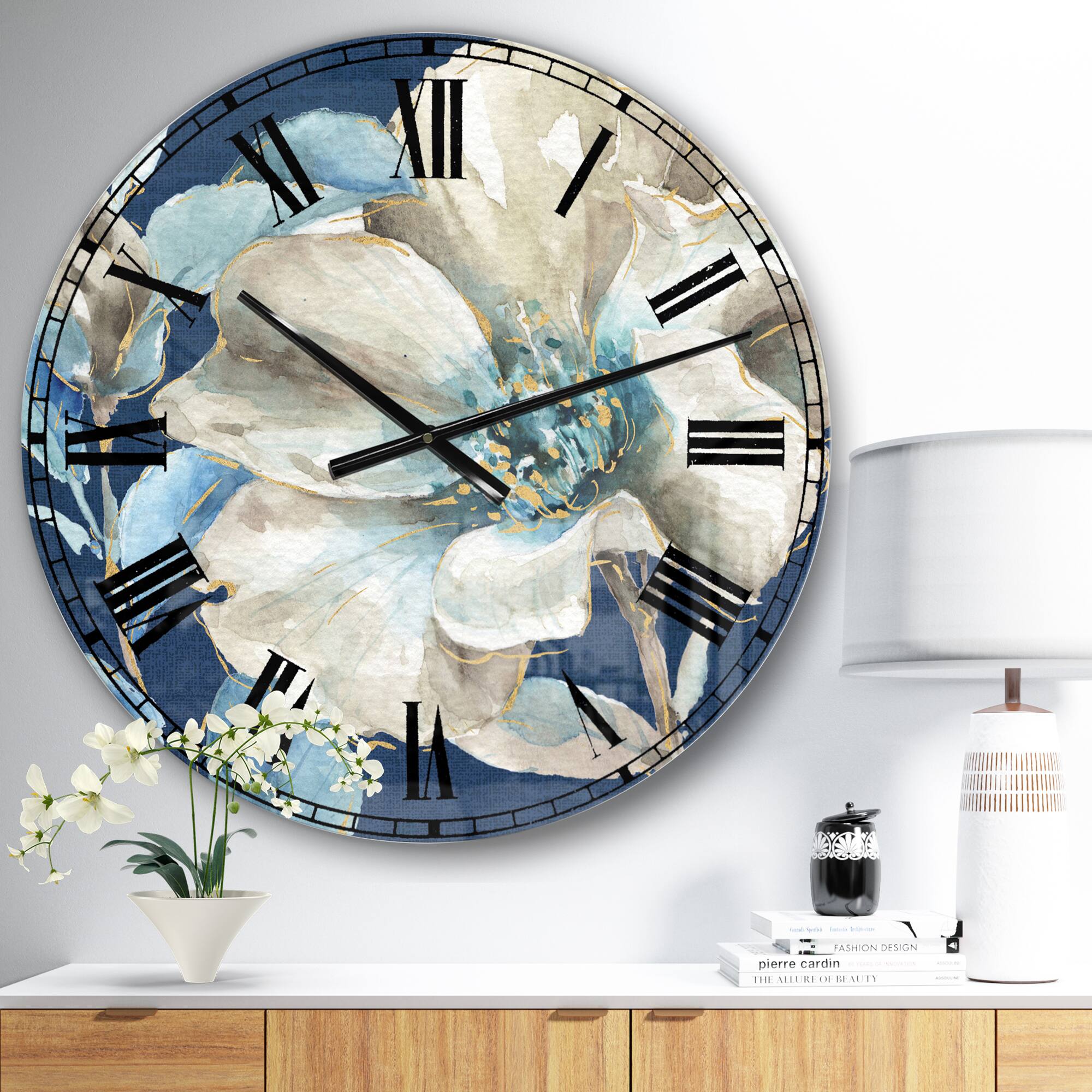 Designart Indigold Watercolor Flower I Traditional Wall Clock