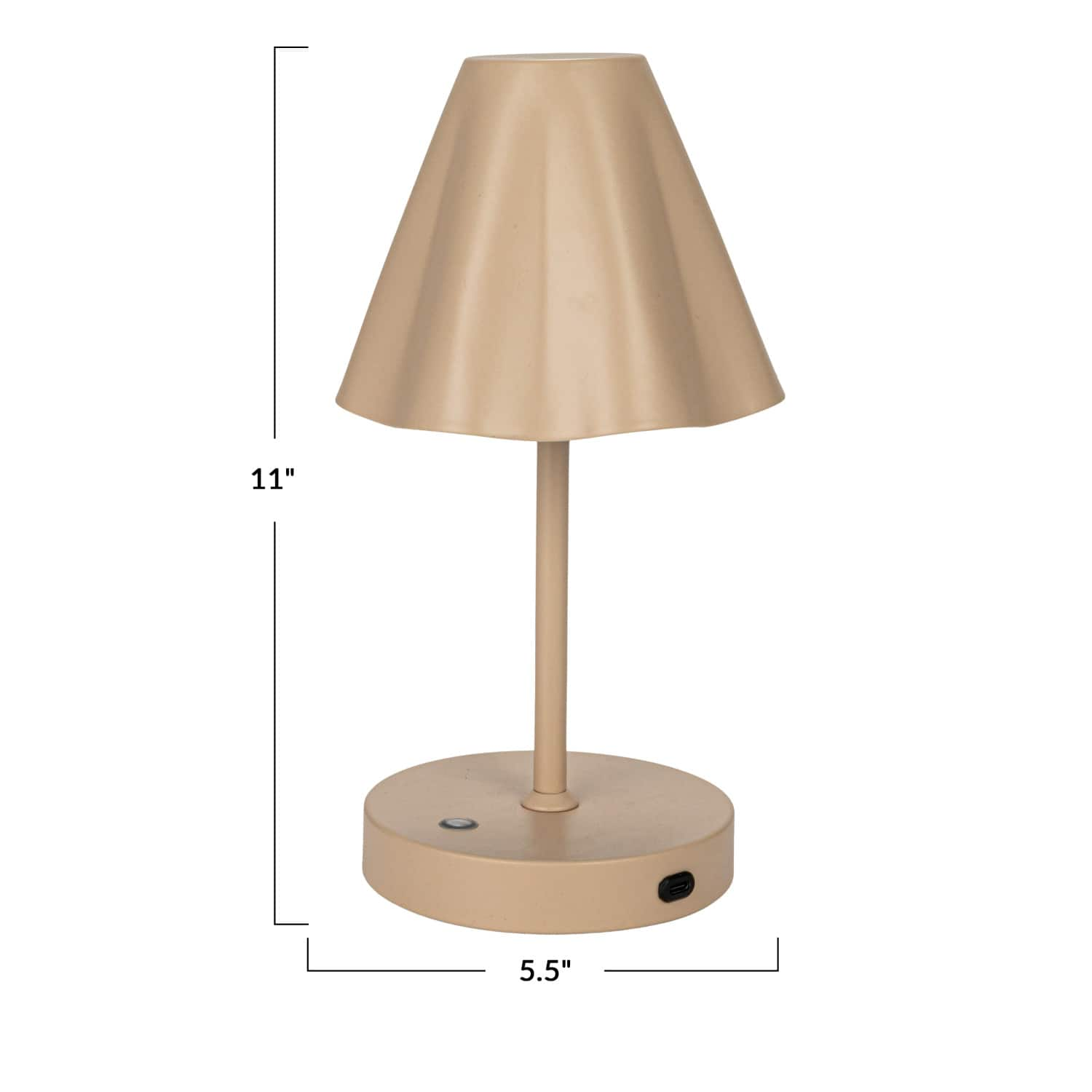 11&#x22; Tan Round Metal LED Rechargeable Table Lamp