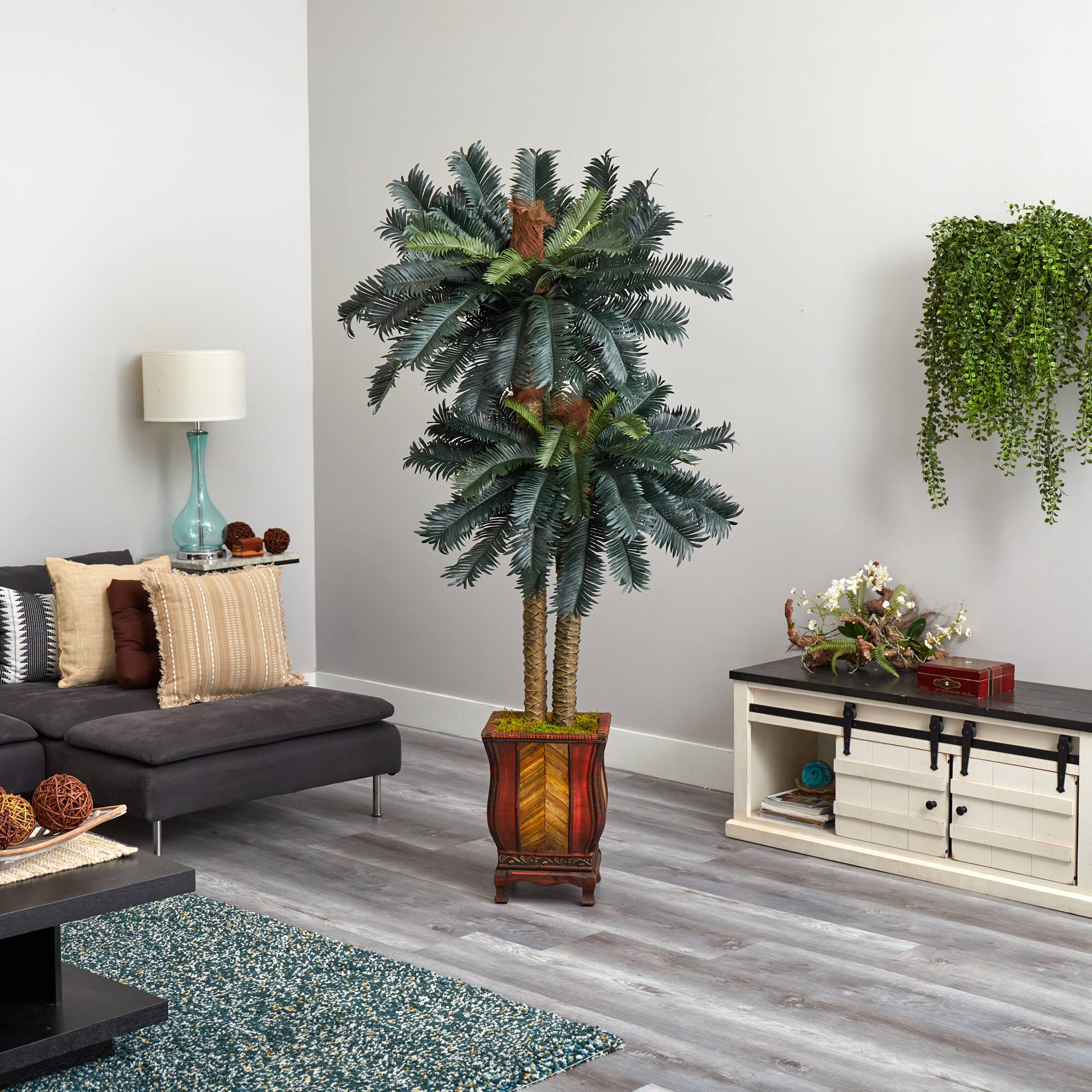 6ft. Double Sago Palm Tree in Decorative Planter