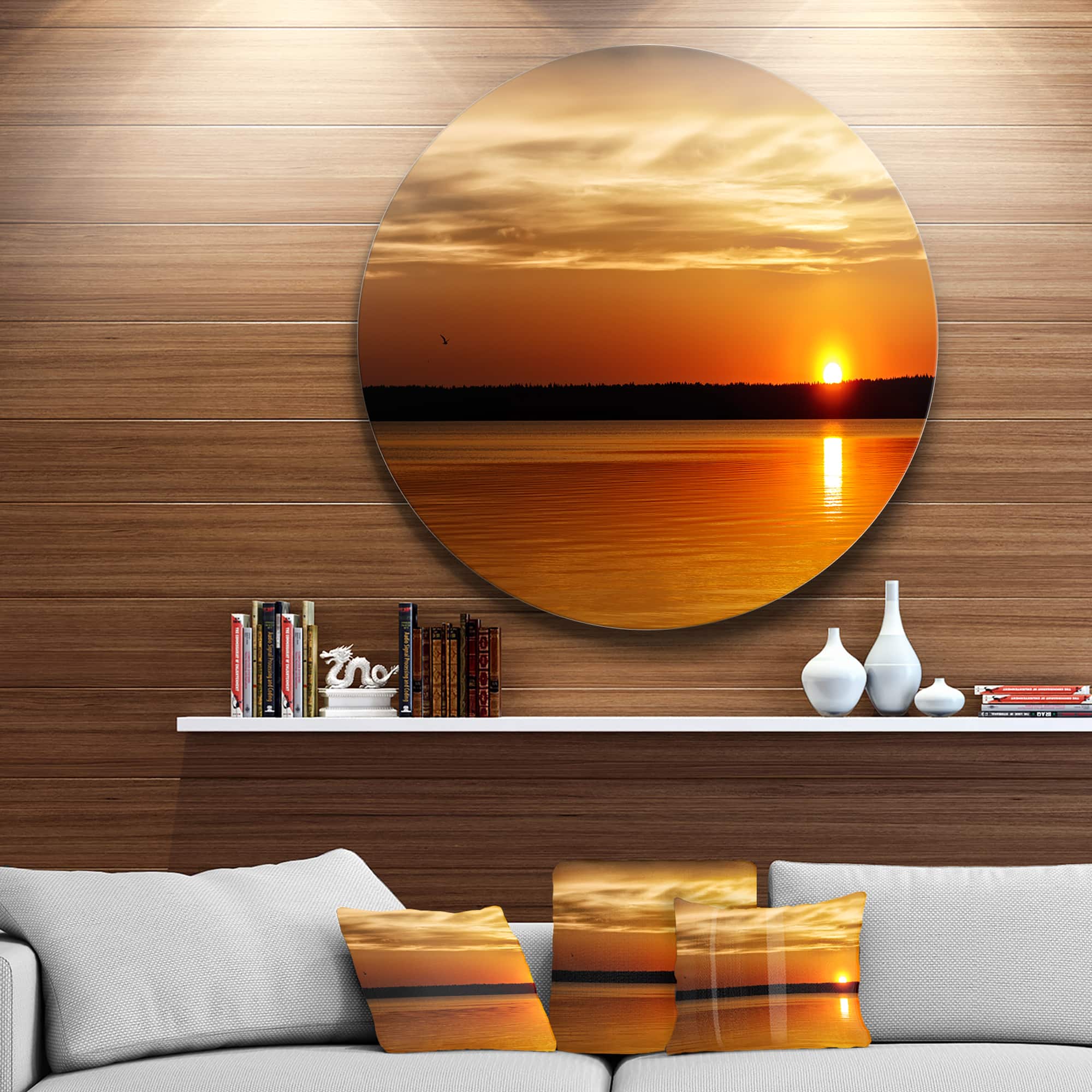 Designart - Day and Night Seascape Panorama' Seashore Metal Circle Wall Art
