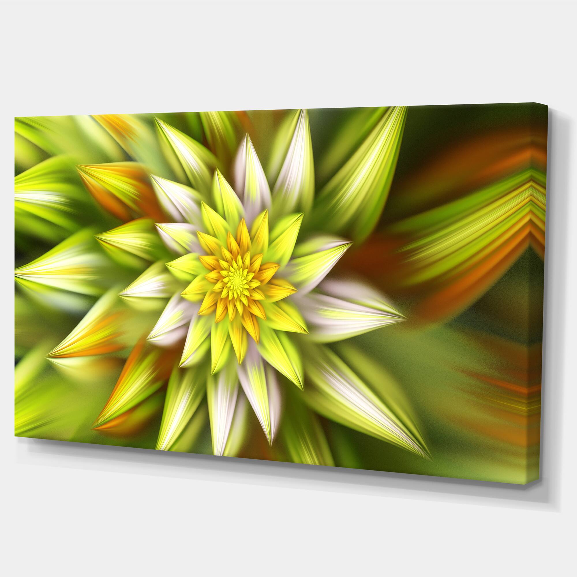 Designart - Huge Yellow Fractal Flower - Floral Canvas Art Print