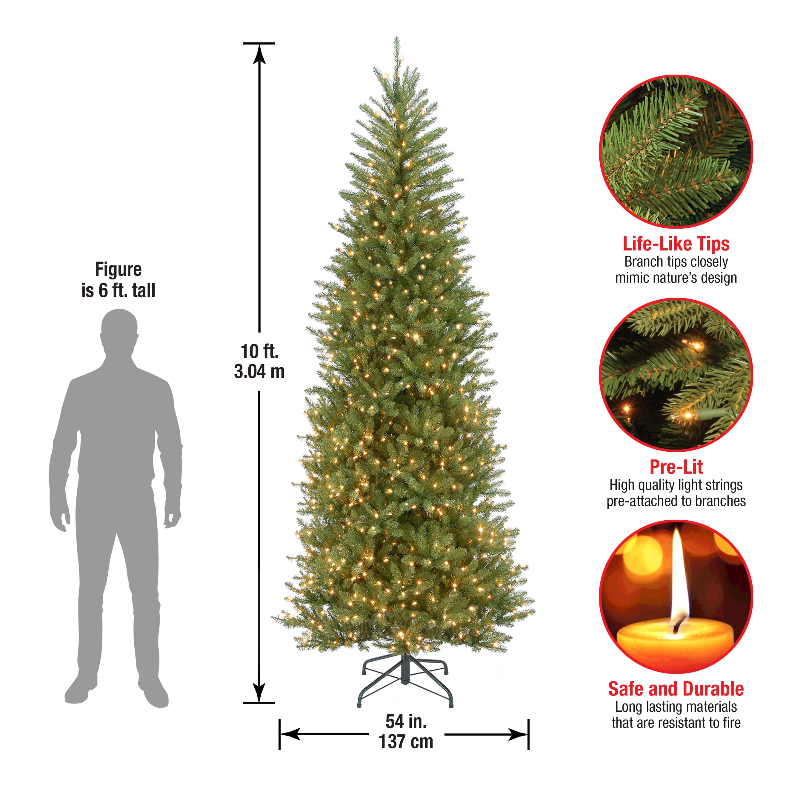 10 ft. Pre-Lit Dunhill&#xAE; Fir Slim Artificial Christmas Tree, Clear Lights