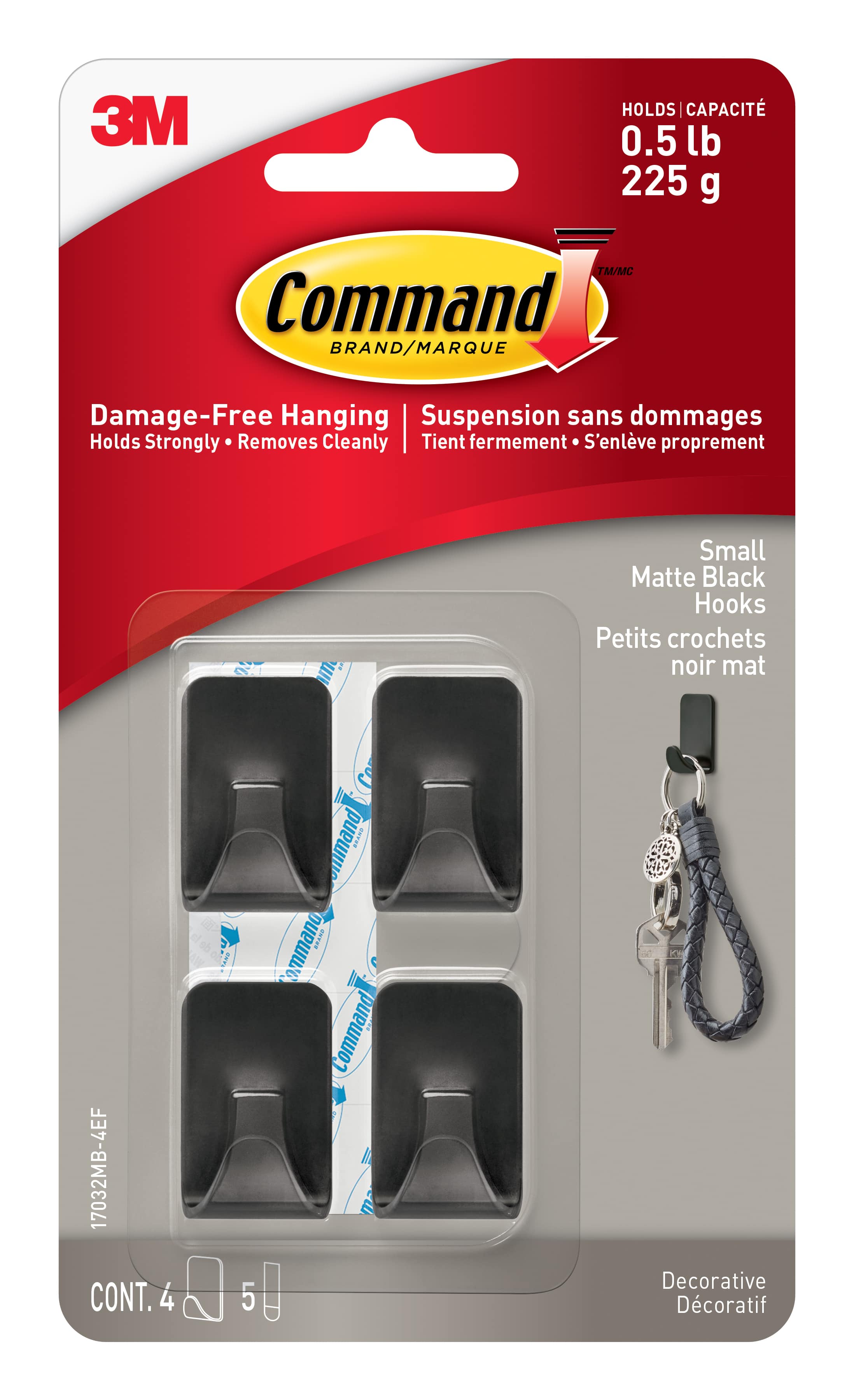 Command Small Matte Black Hooks, 6 Wall Hooks 