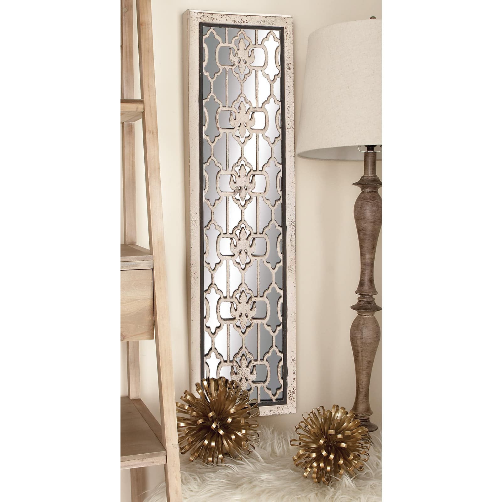 Set of 2 White Wood Glam Wall Decor, 12" x 43"