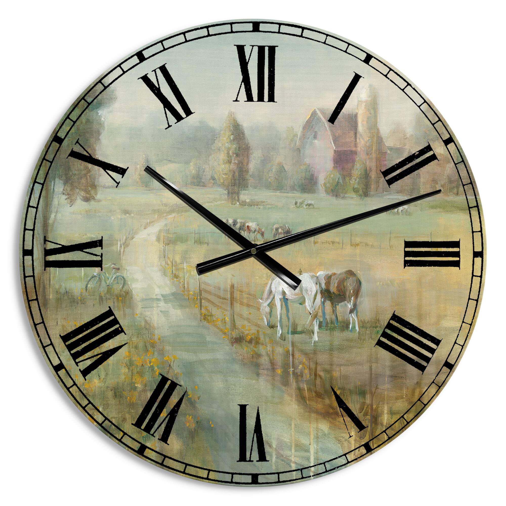 Designart Tranquil Country Field Farmhouse Wall Clock