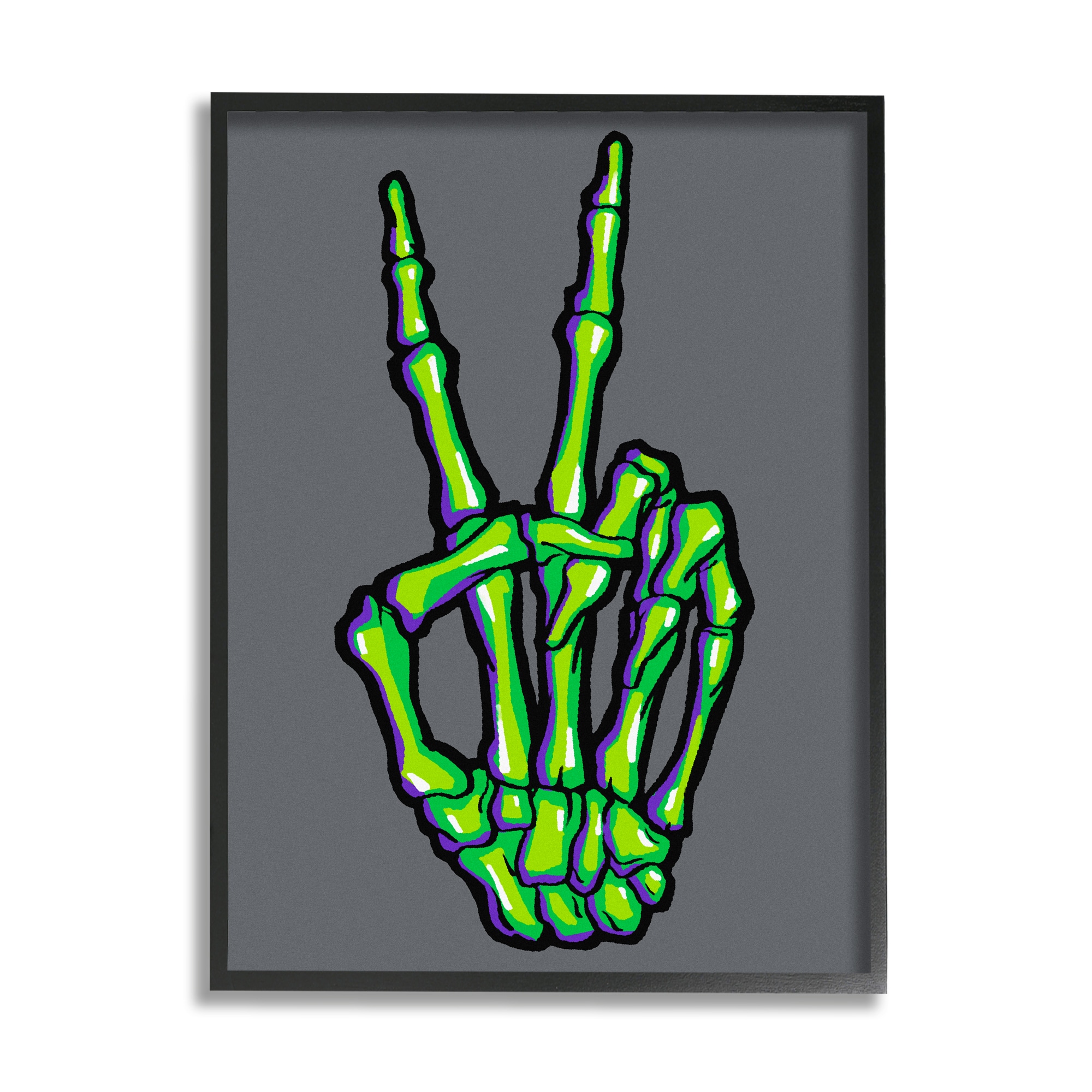 Stupell Industries Green Skeleton Peace Hand Framed Giclee Art