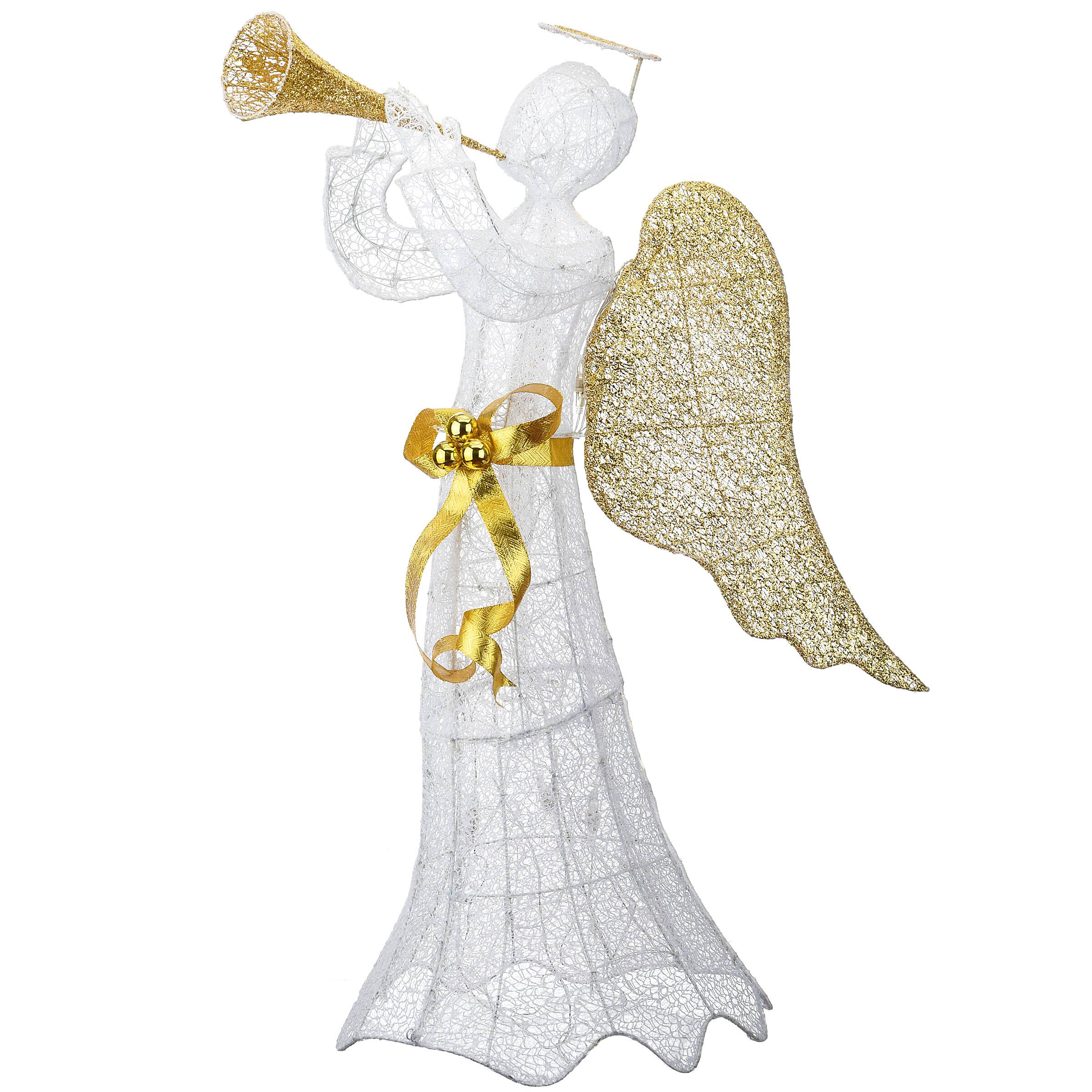 51" Pre-Lit LED Gold & White Trumpeting Angel