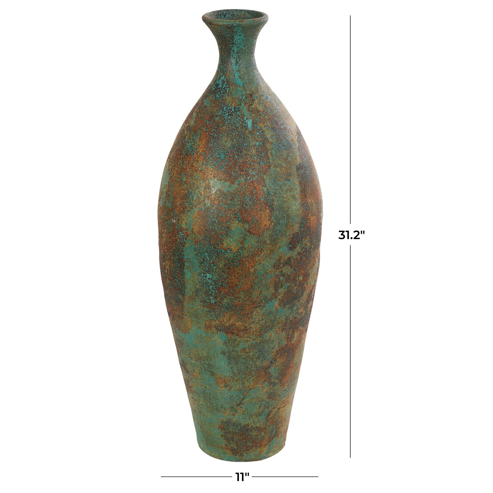 2.5ft. Green Ceramic Tall Distressed Antique Style Vase