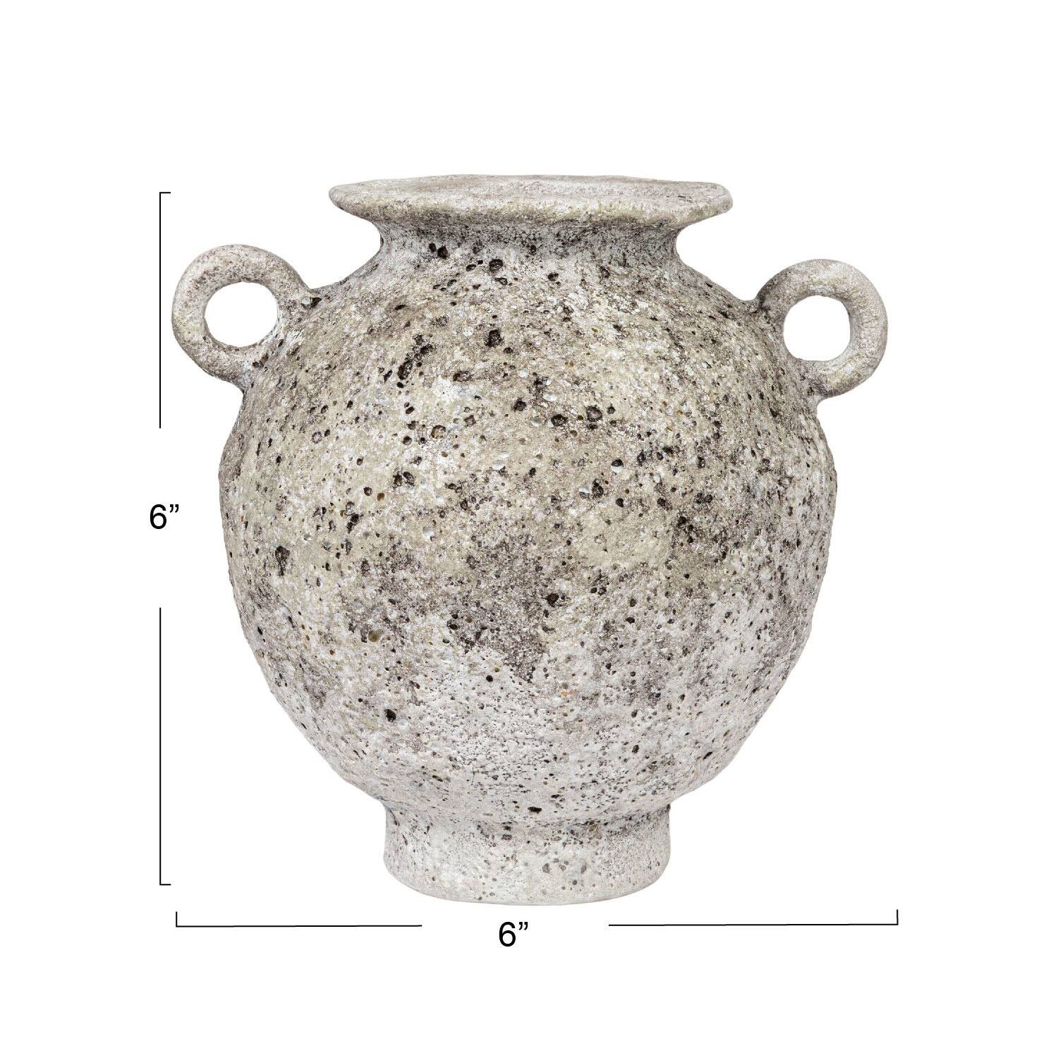 Hello Honey® 6" Gray with Distressed Reactive Glaze Stoneware Vase with Handles