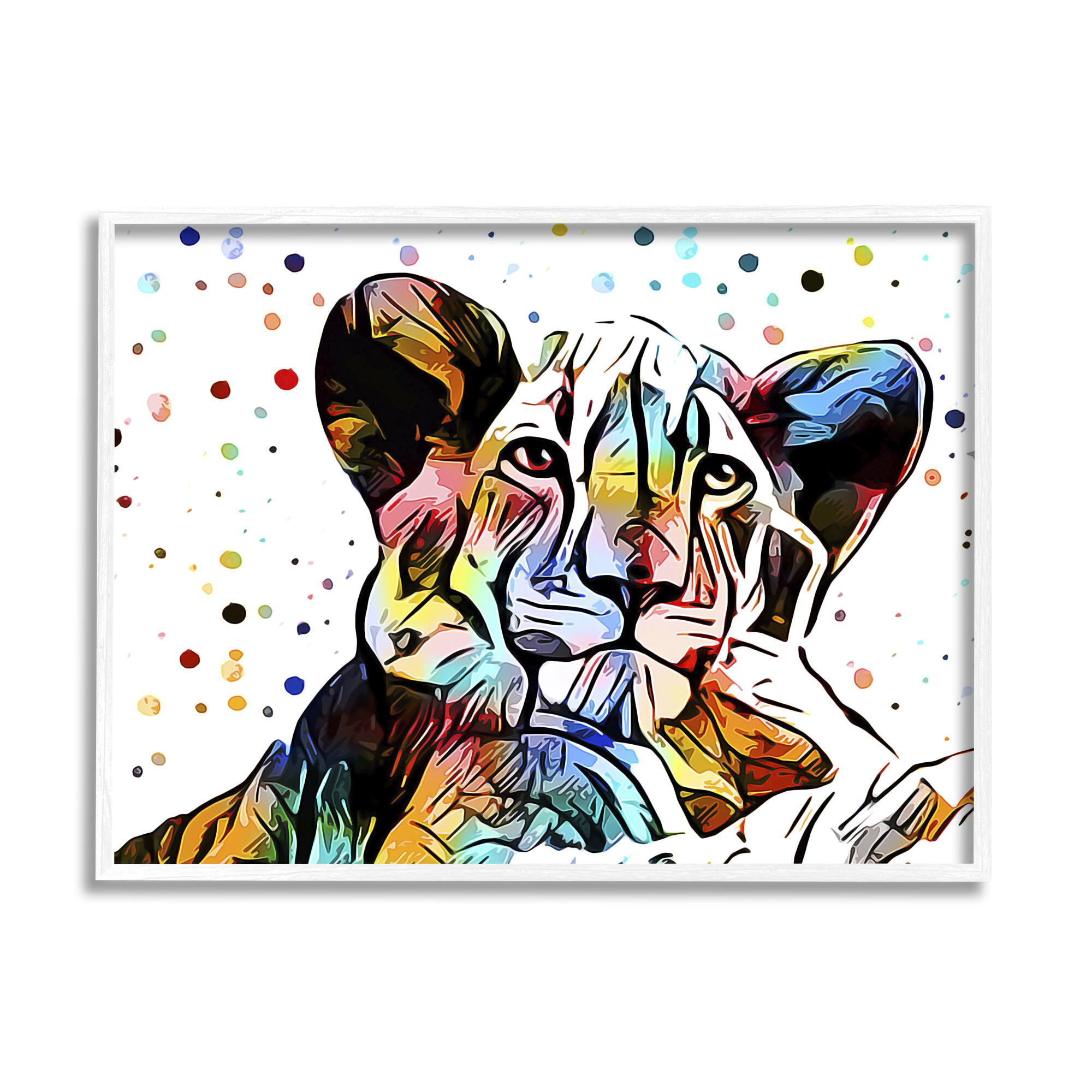 Stupell Industries Abstract Lion Cub Portrait Vibrant Polka Dots Framed Wall Art
