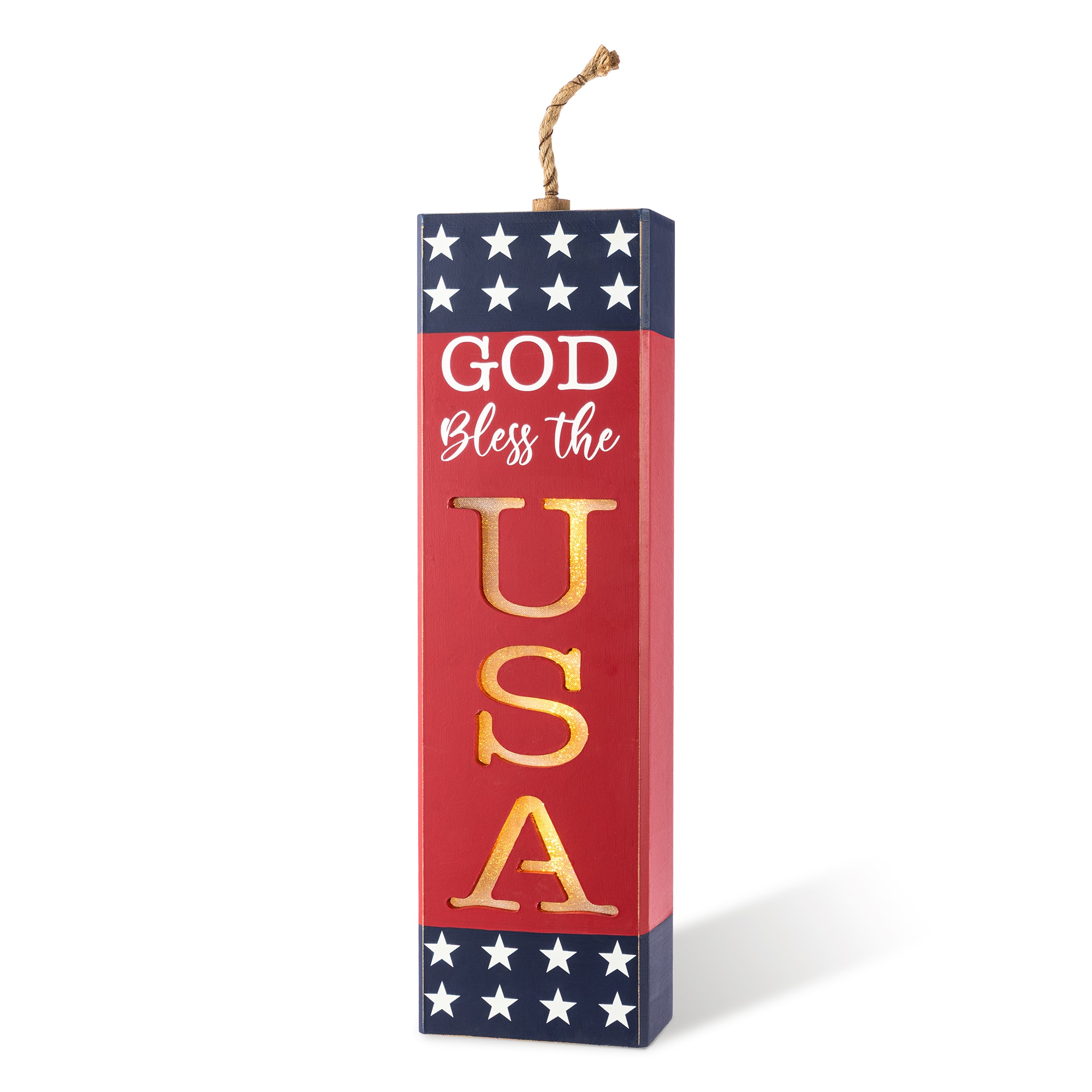 Glitzhome® 24.75" Lighted Patriotic Americana Wooden Firecracker Porch Decor