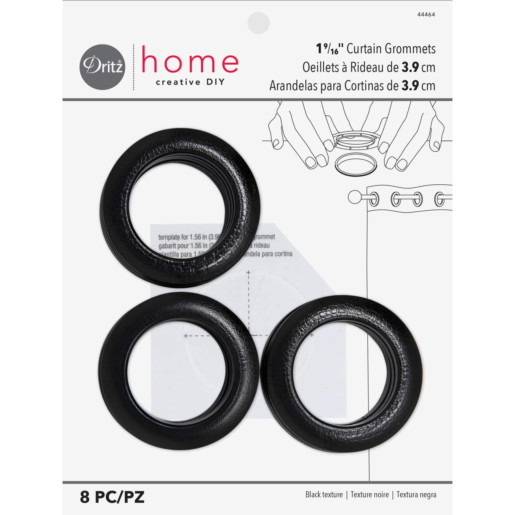 Dritz® Home 1.5" Textured Black Round Curtain Grommets, 8 Sets