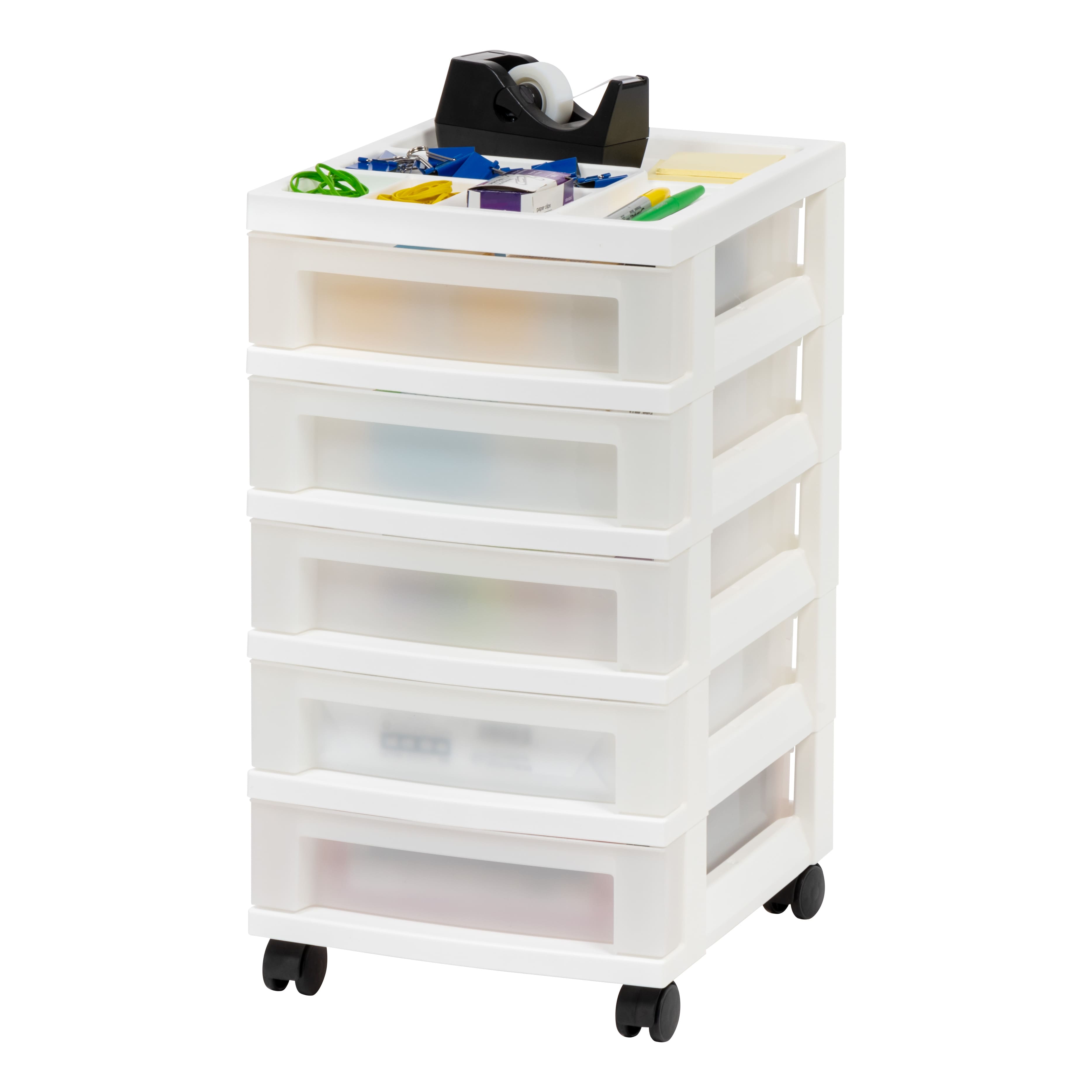 Iris 3-Drawer Rolling Storage Cart with Organizer Top, White