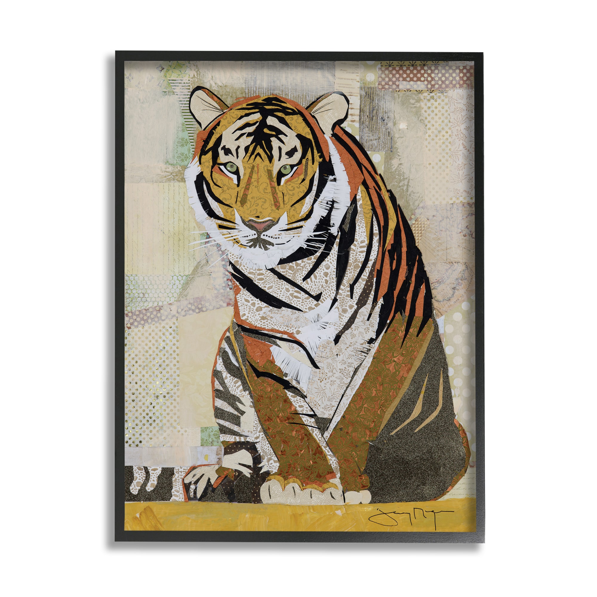 Stupell Industries Resting Jungle Tiger over Abstract Patterns in Black Frame Wall Art
